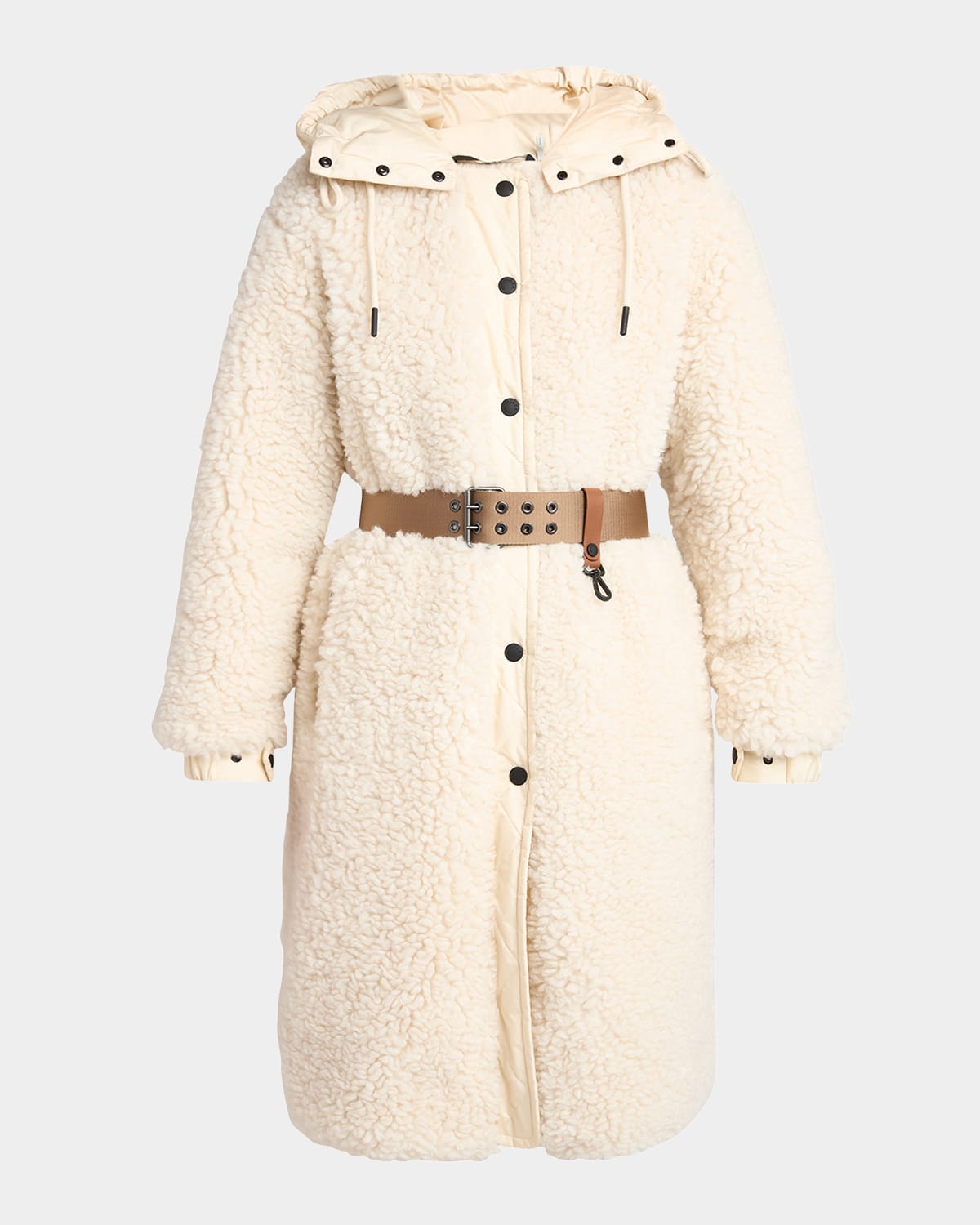 Moncler Blavet Teddy Hooded Long Down Jacket In White