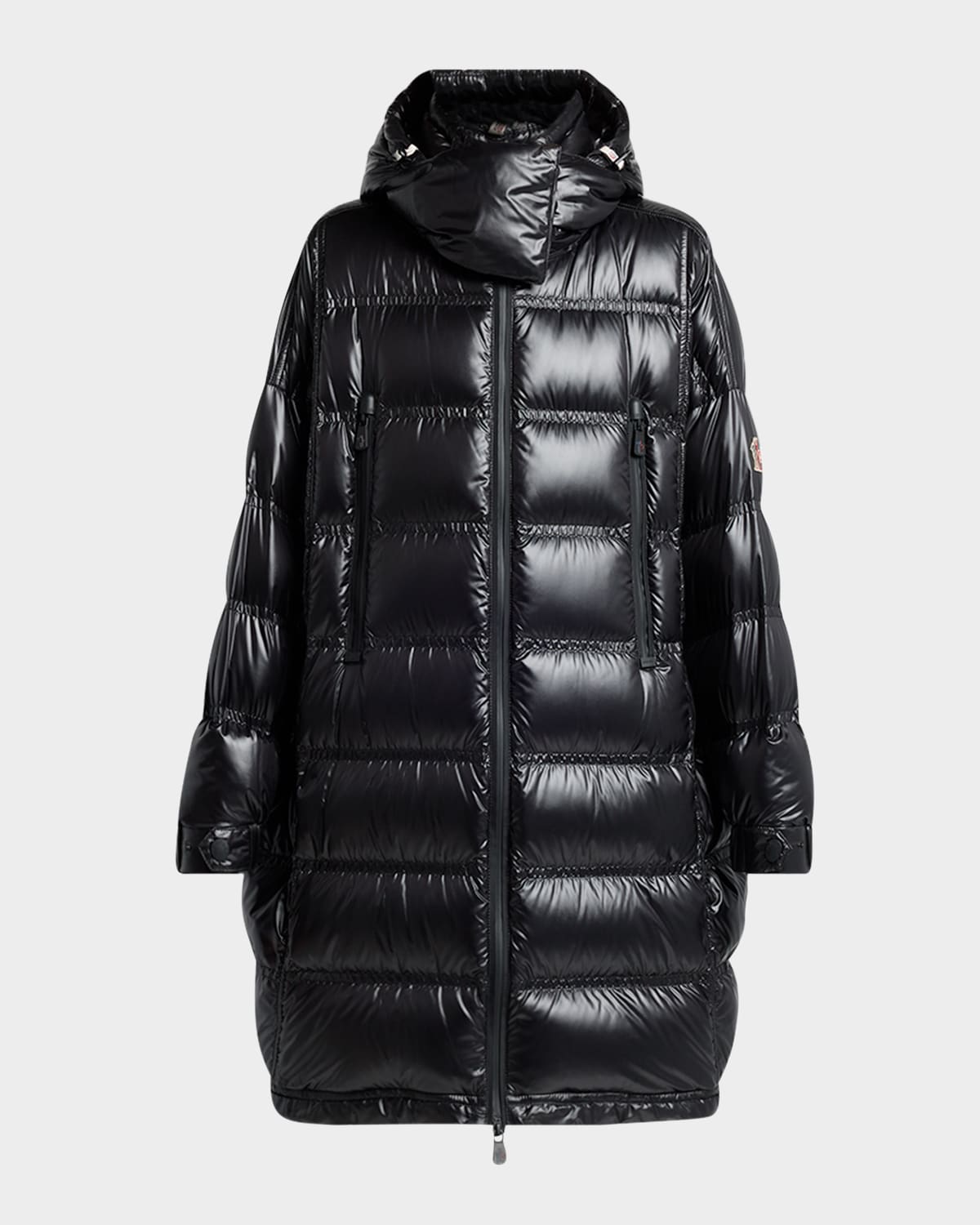 Moncler Rochelairs Hooded Long Down Jacket In Black