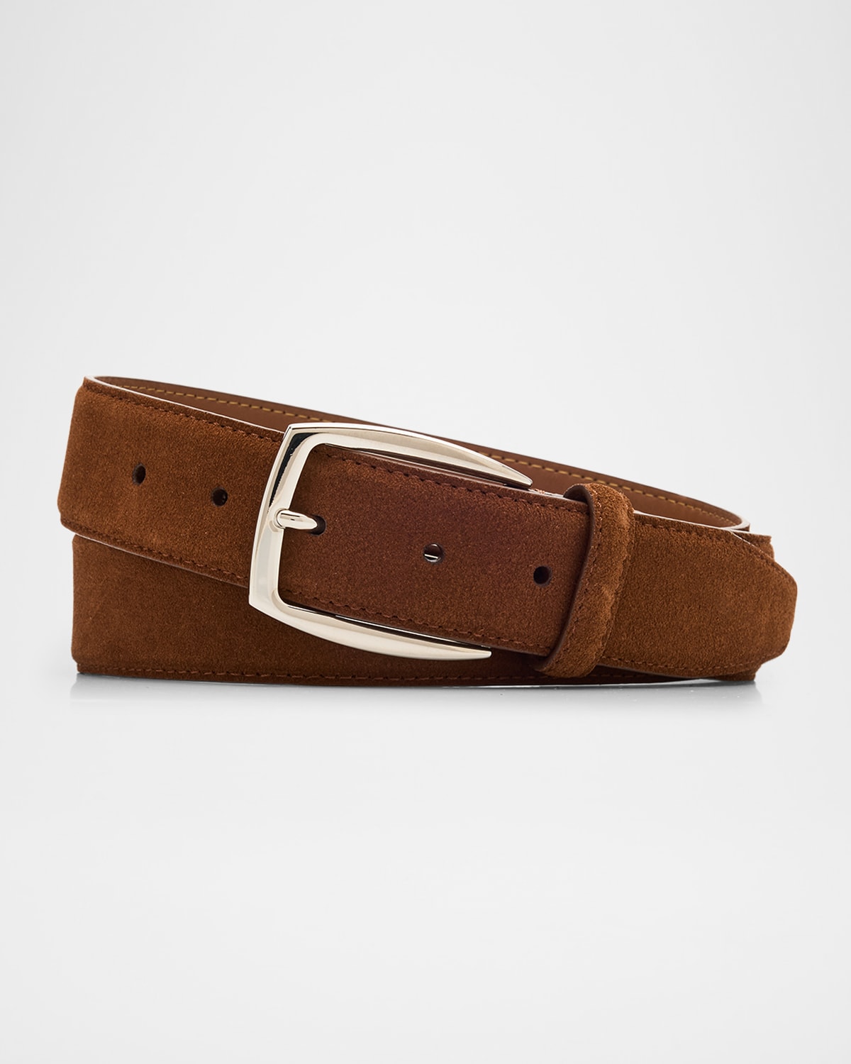 Brioni Men's Square-buckle Suede Belt In Brown