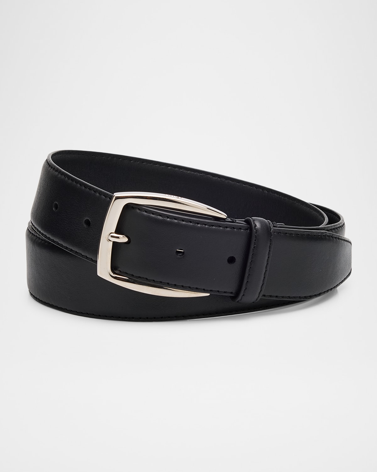 Brioni Men's Square-buckle Smooth Leather Belt In Black