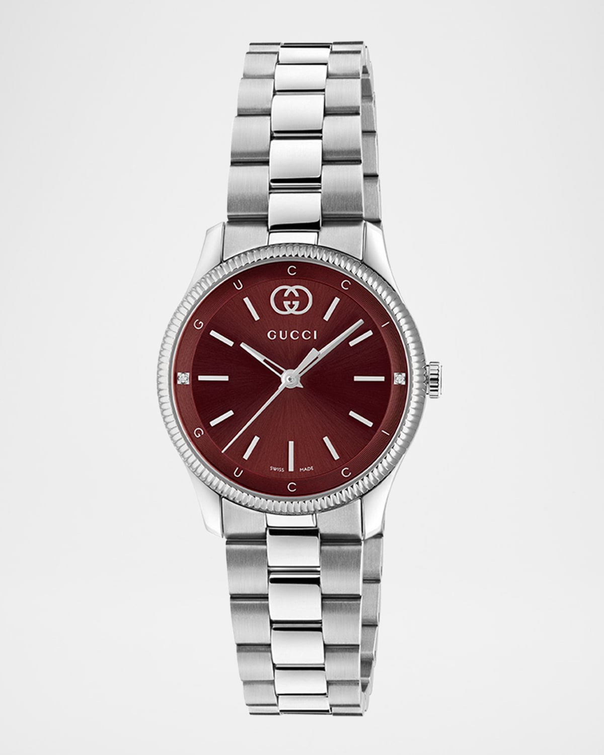 29mm G Timeless Bracelet Watch with Diamonds, Red and Steel