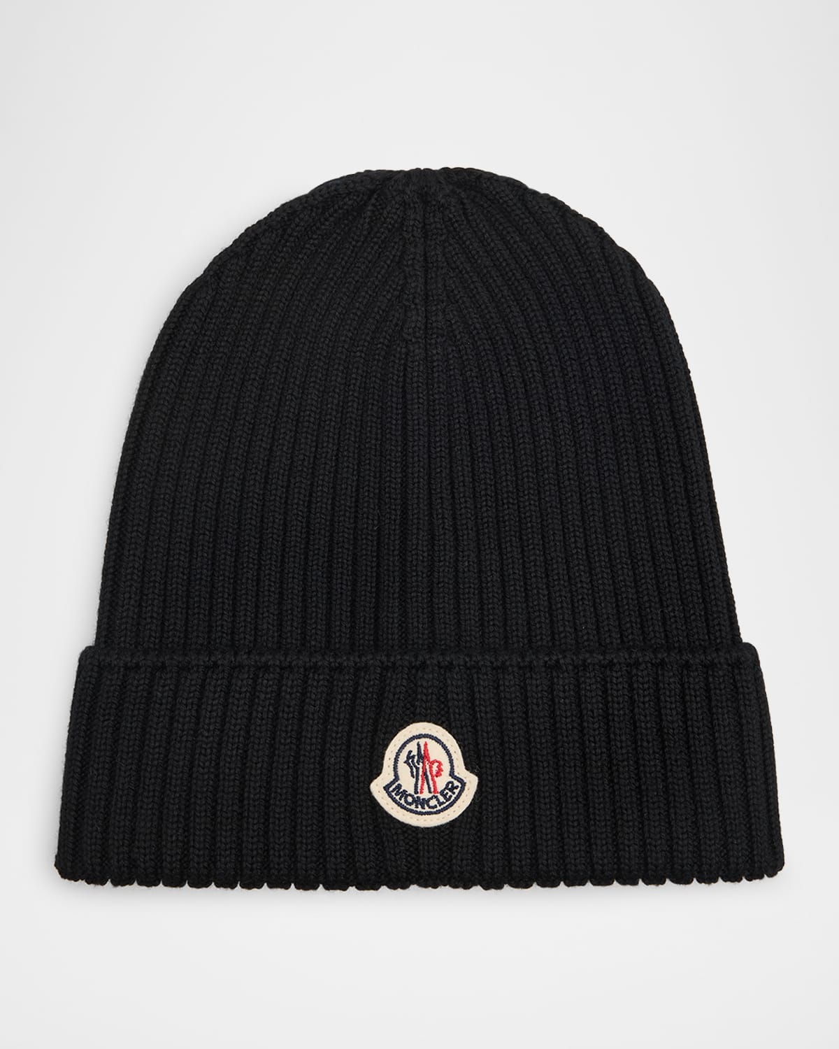 Moncler Boy's Logo Ribbed Wool Beanie In Black