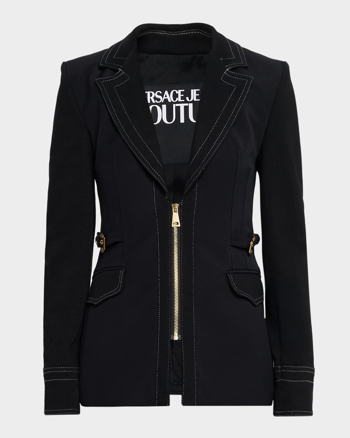 Versace Jeans Couture Zip-front Denim Buckle Jacket In Black