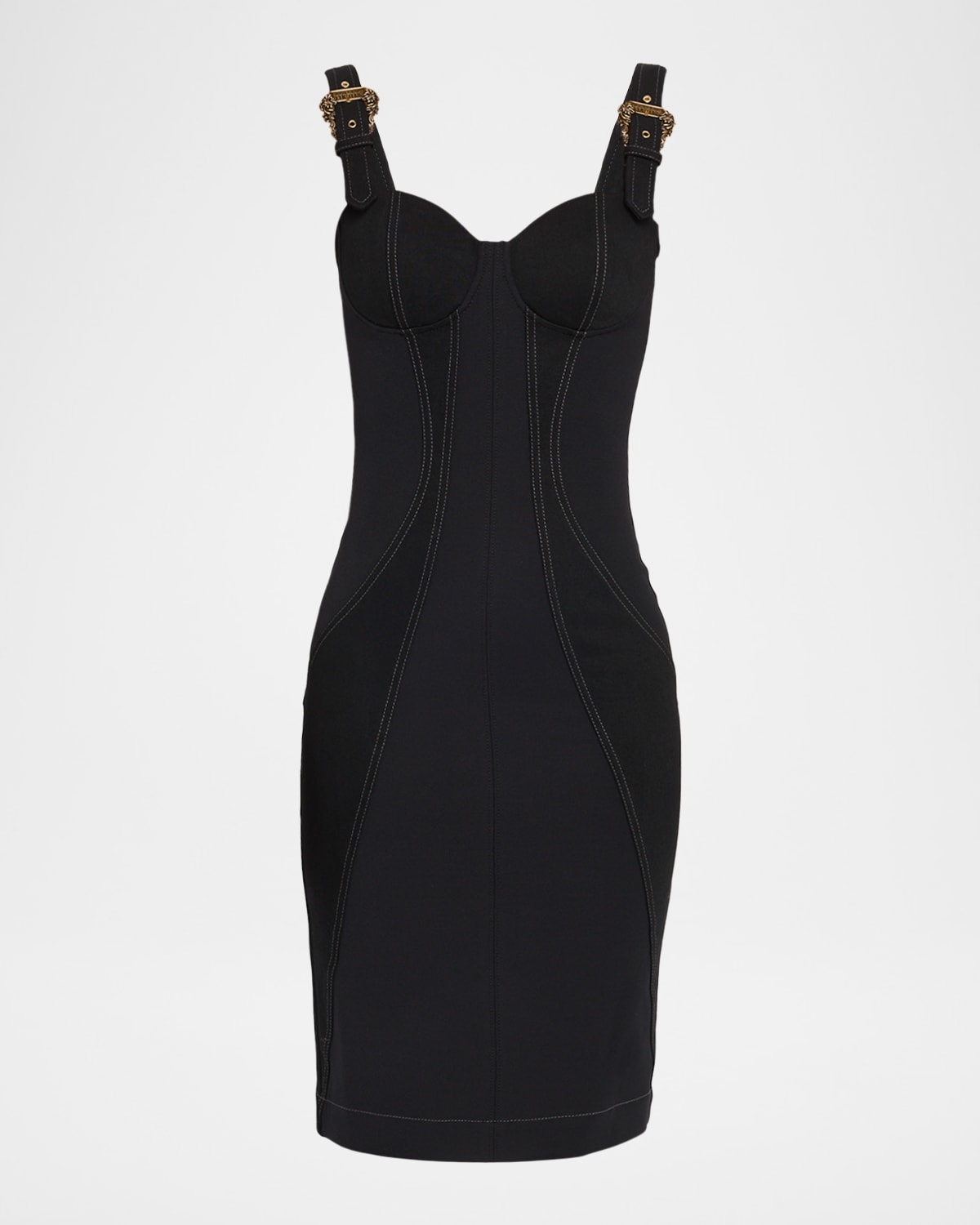 Versace Jeans Couture Denim Buckle-strap Midi Dress In Black
