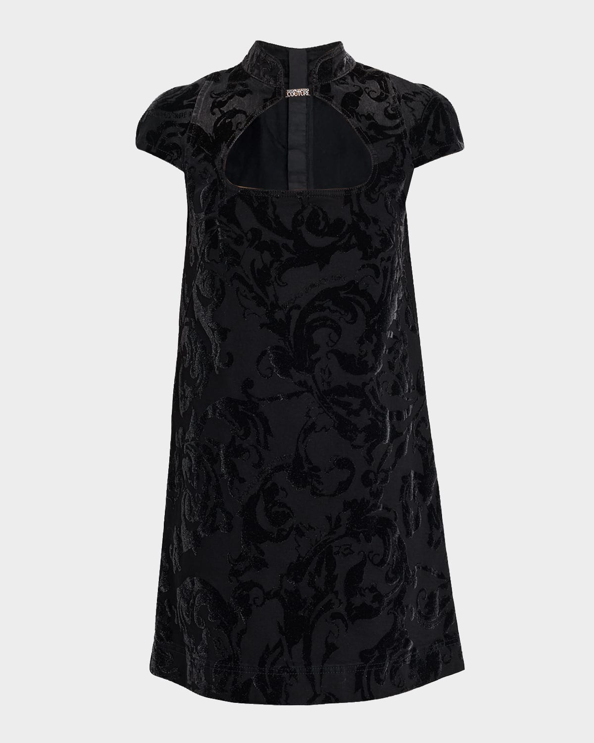 Versace Jeans Couture Cut-out Barocco Denim Mini Dress In Black