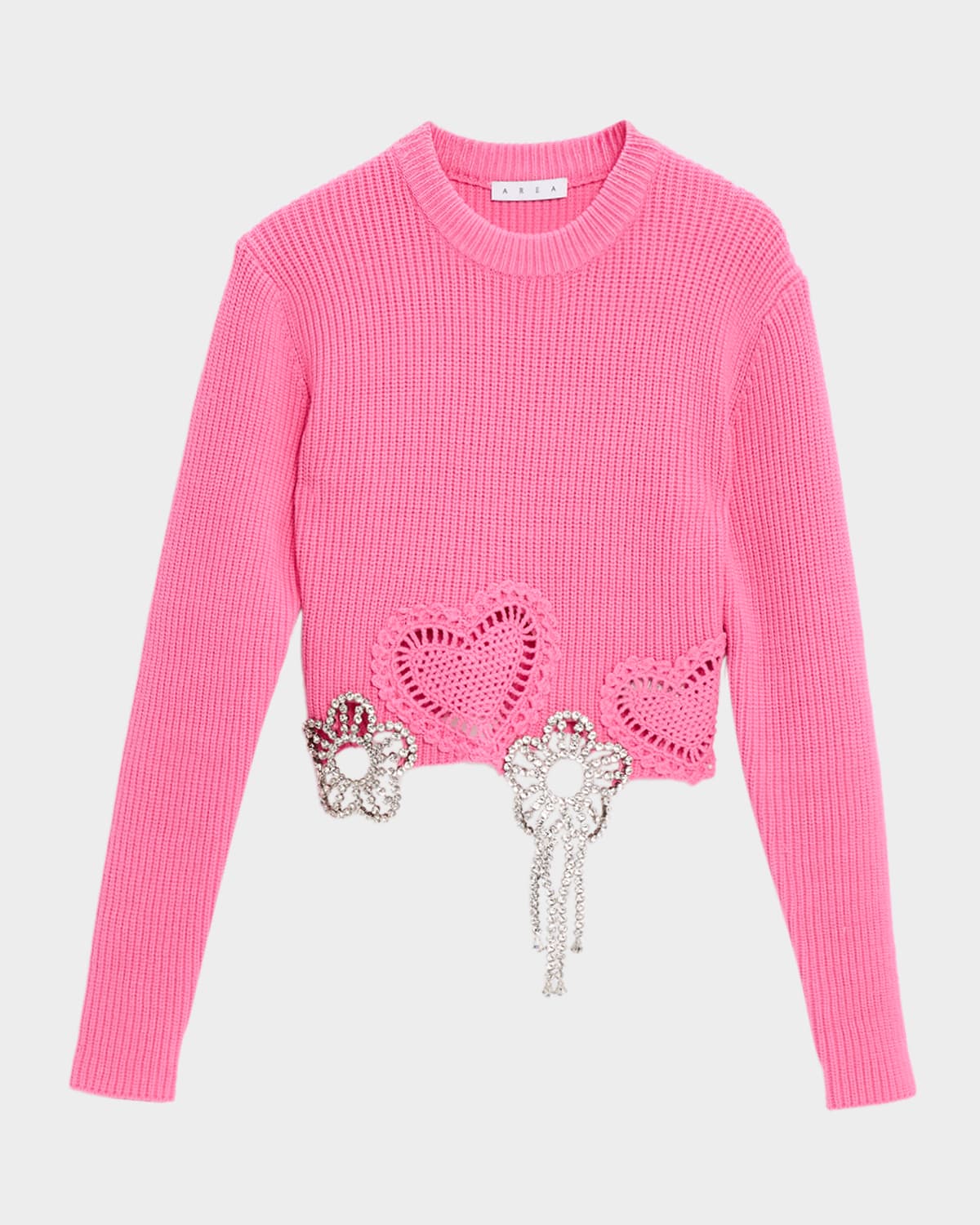 Area Crystal Crochet Crop Sweater In Pink