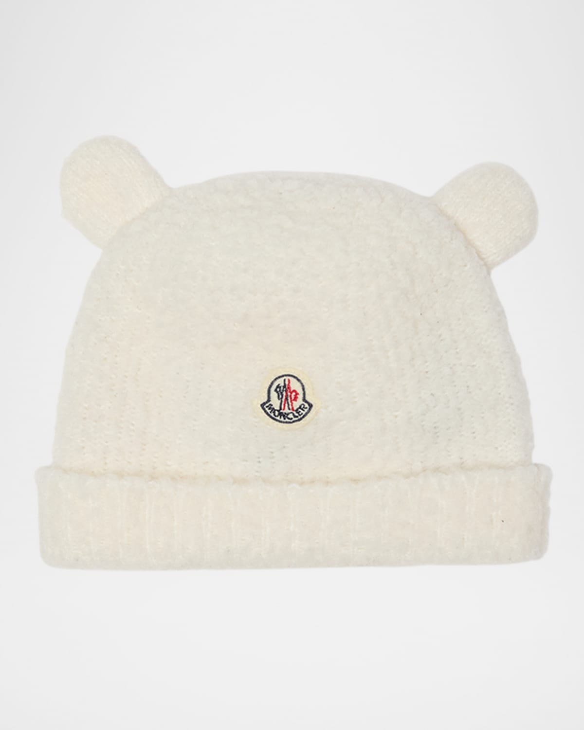 Moncler Kids' Girl's Wool Fleece Infant Beanie With Teddy Bear Ears In White