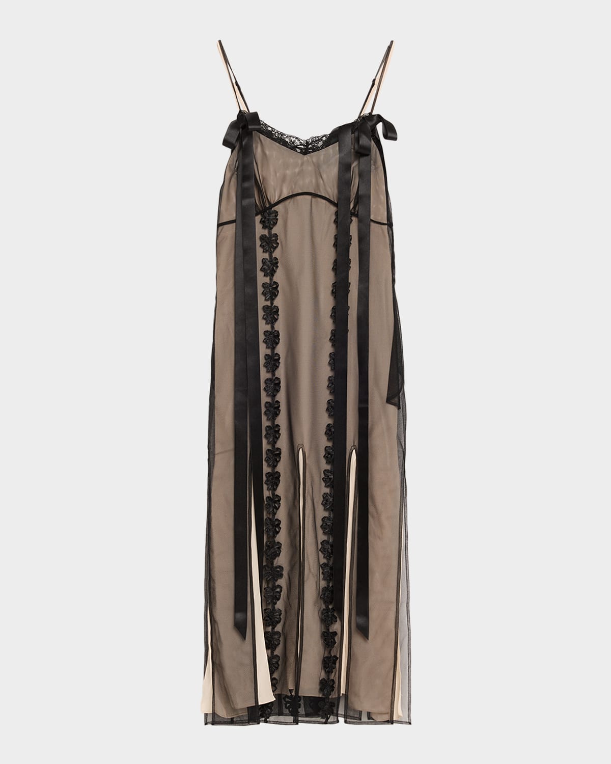 Simone Rocha Layered Ribbon Slits Ankle Slip Dress In Multi