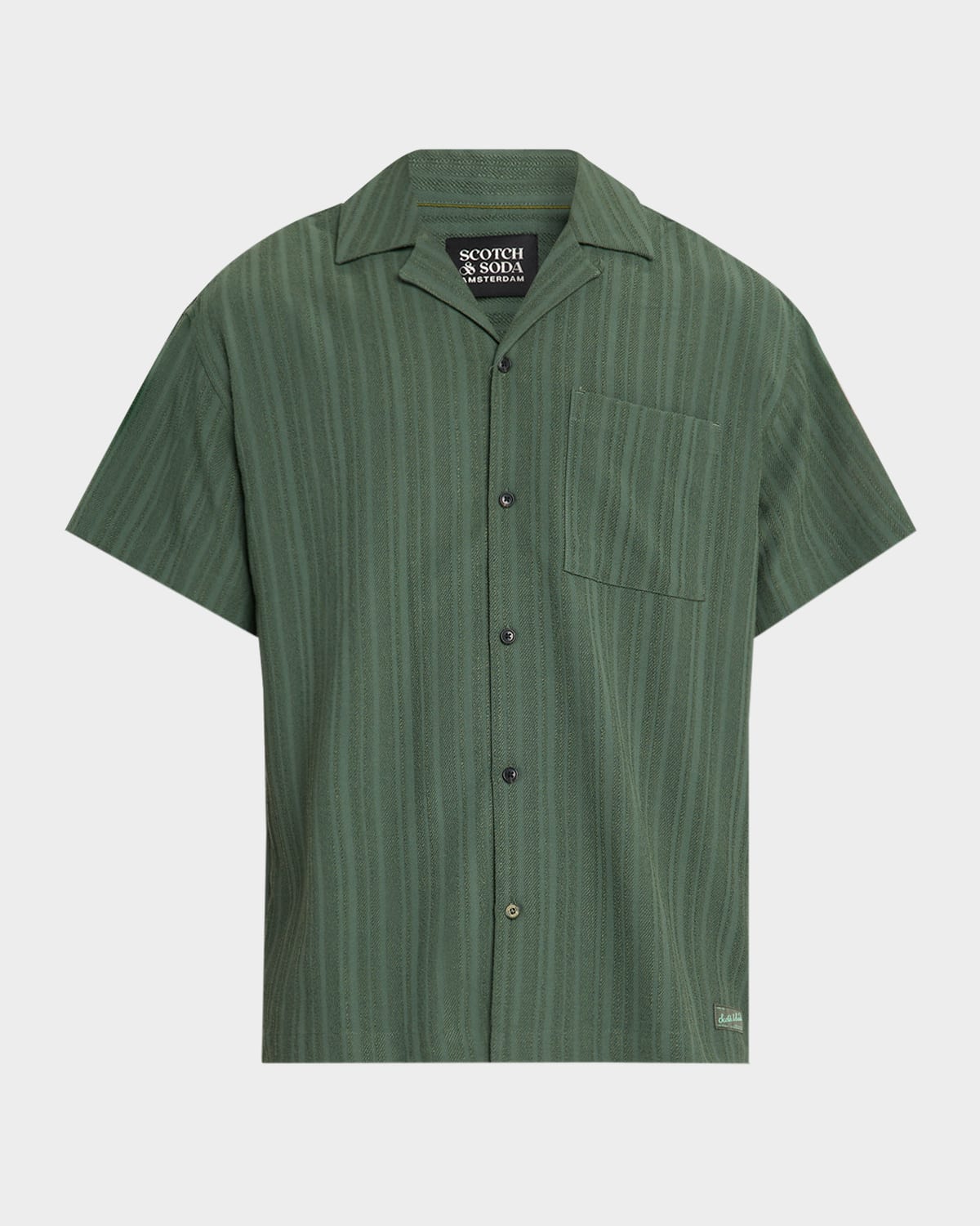 Men's Textured Stripe Pocket Short-Sleeve Shirt