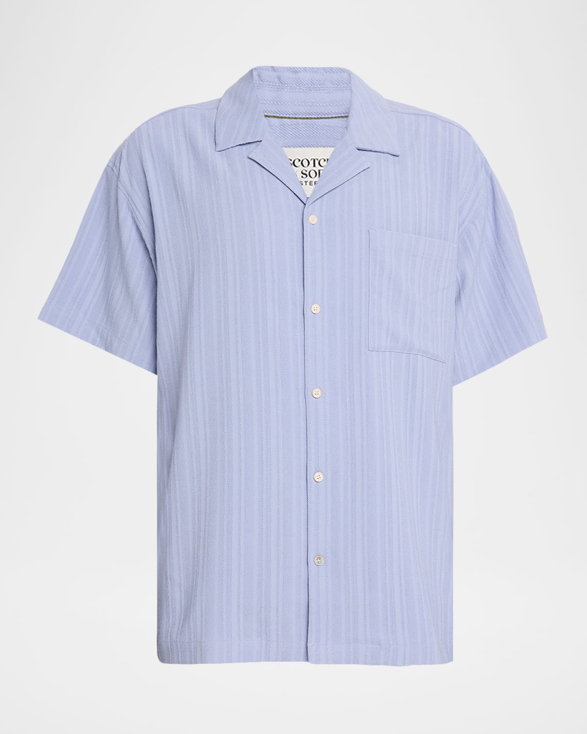Men's Textured Stripe Pocket Short-Sleeve Shirt