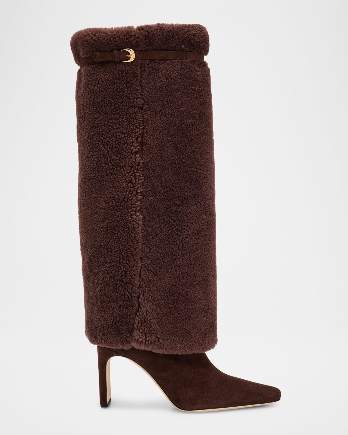 Staud 90mm Wally Shearling Foldover Suede Knee-high Boots In Animal Print