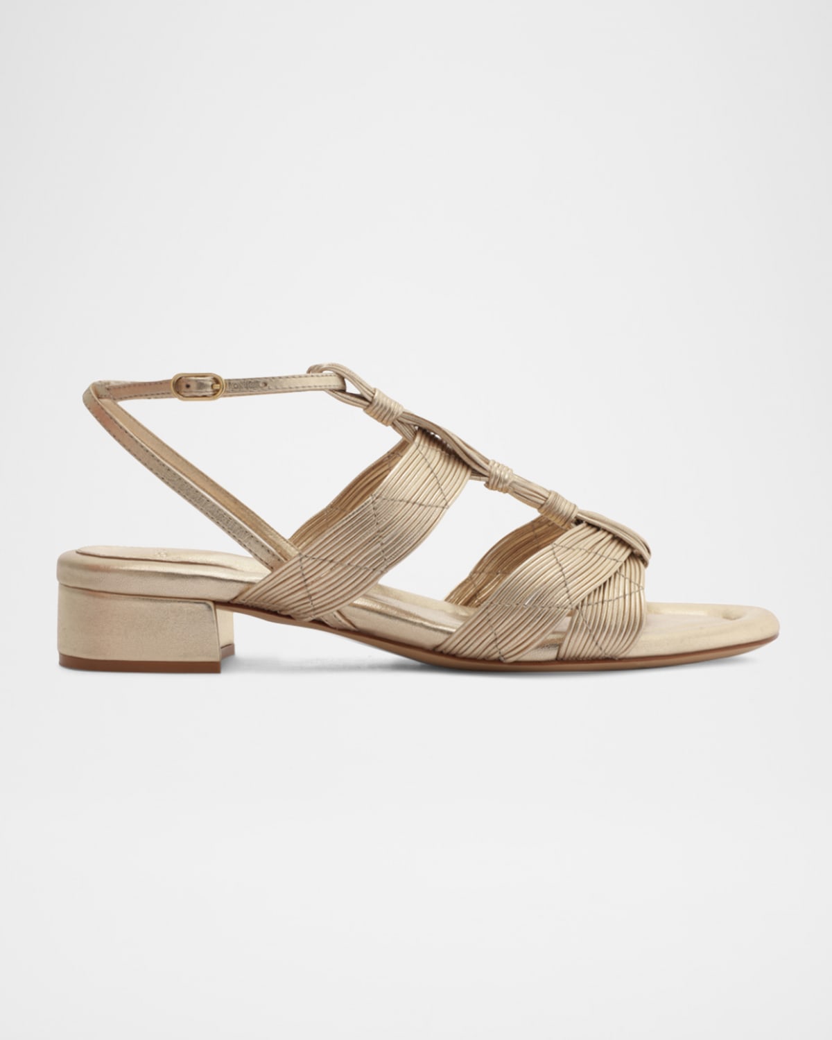 Olga Metallic Leather Block-Heel Strappy Sandals