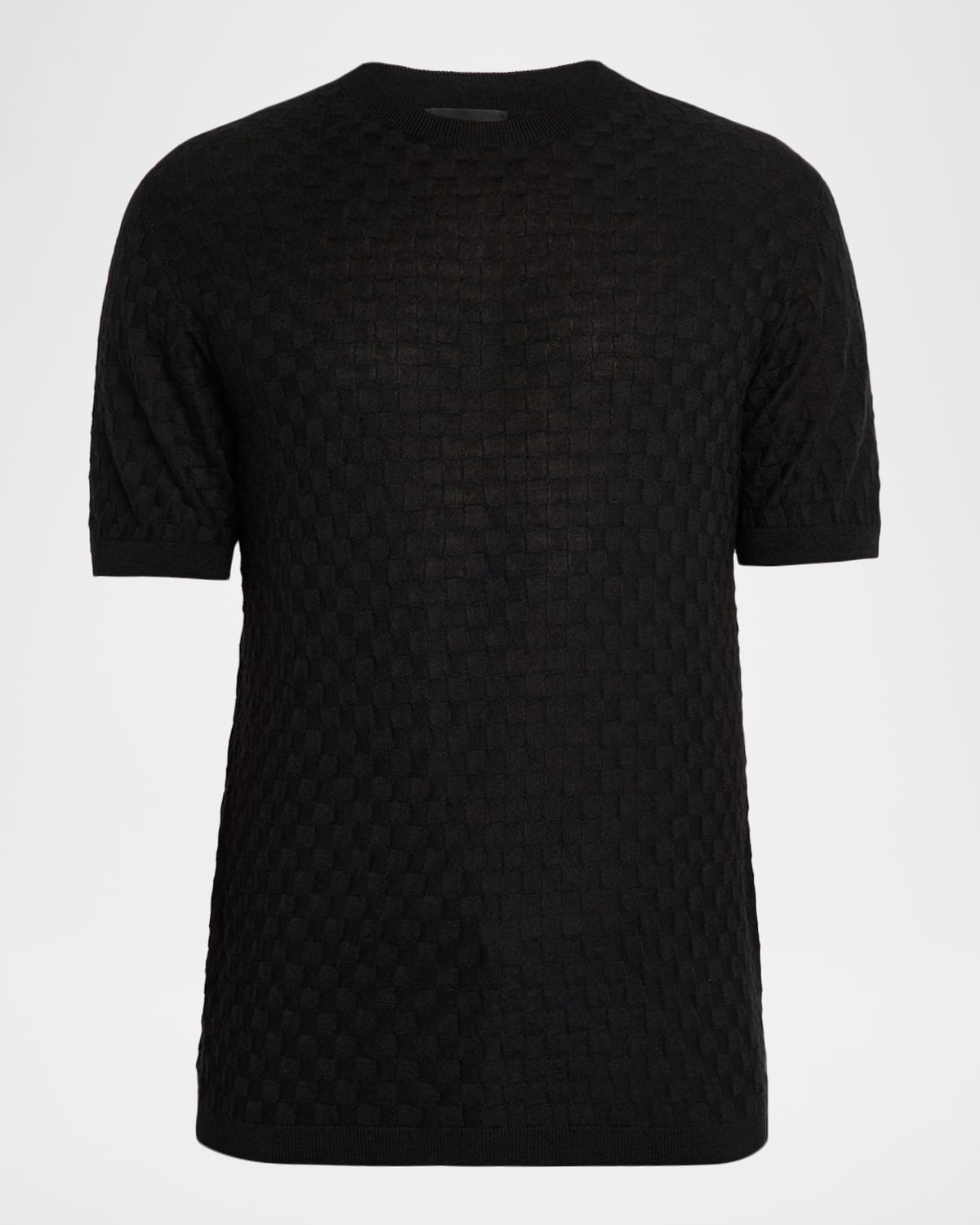 Giorgio Armani Men's Woven Quadrant Cashmere And Silk Crewneck Sweater In Black