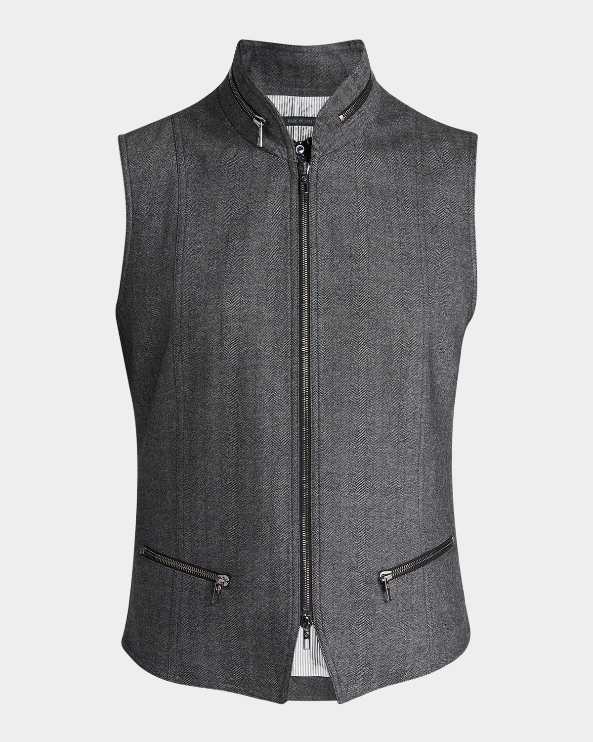 Giorgio Armani Men's Chevron Wool And Cashmere Zip-collar Vest In Gray