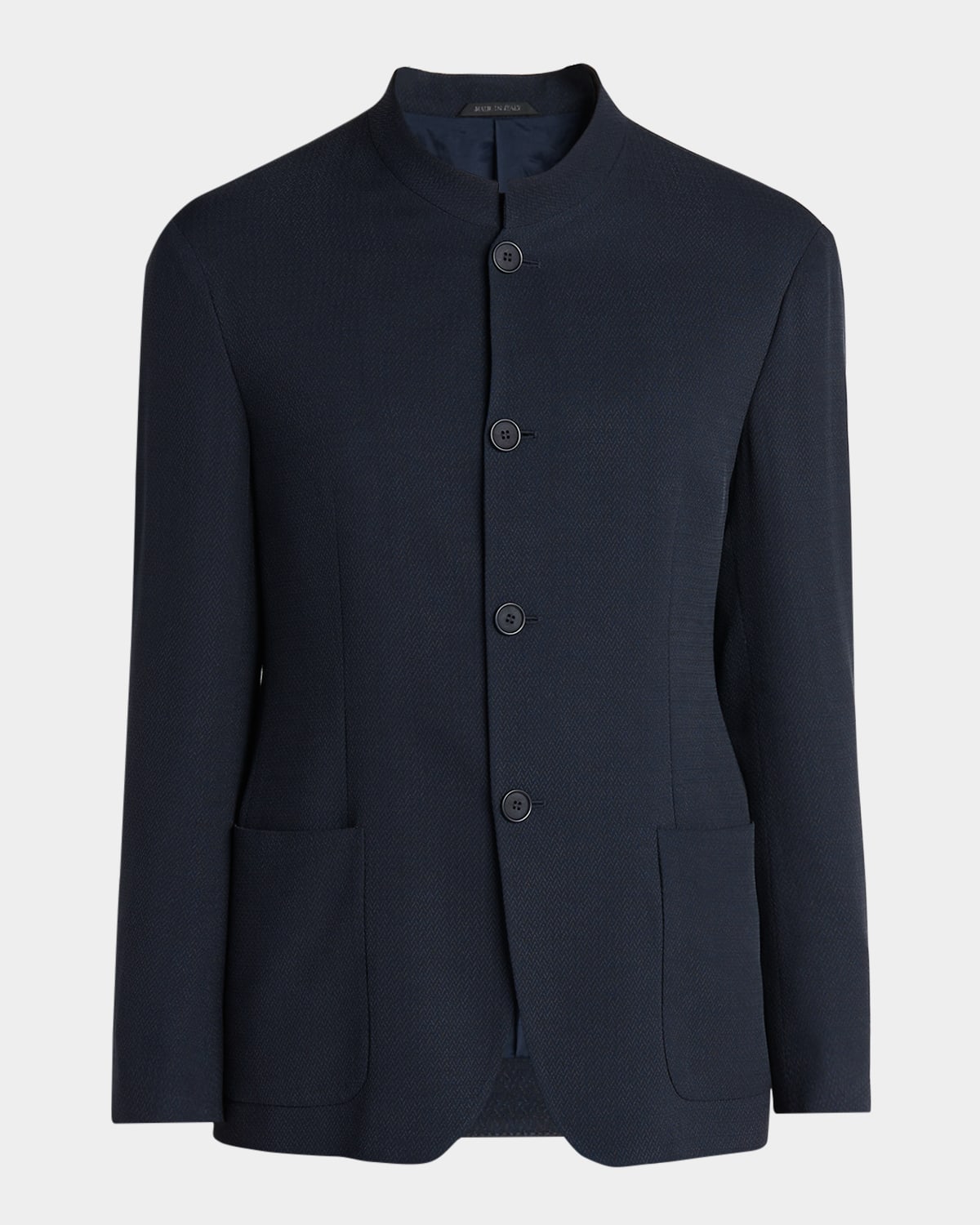 Giorgio Armani Cupro And Viscose Single-breasted Jacket With A Micro Chevron Motif In Blue