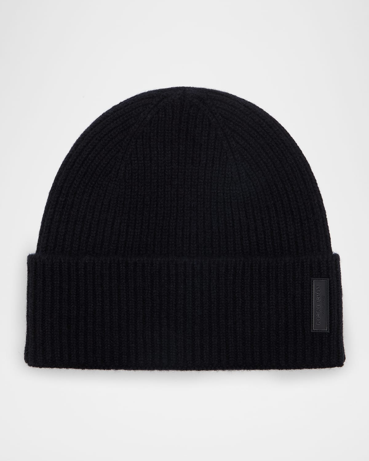 Giorgio Armani Men's Cashmere And Wool Cuff-label Beanie Hat In Black
