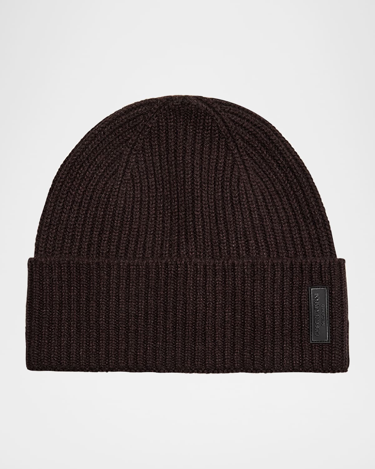 Giorgio Armani Men's Cashmere And Wool Cuff-label Beanie Hat In Brown