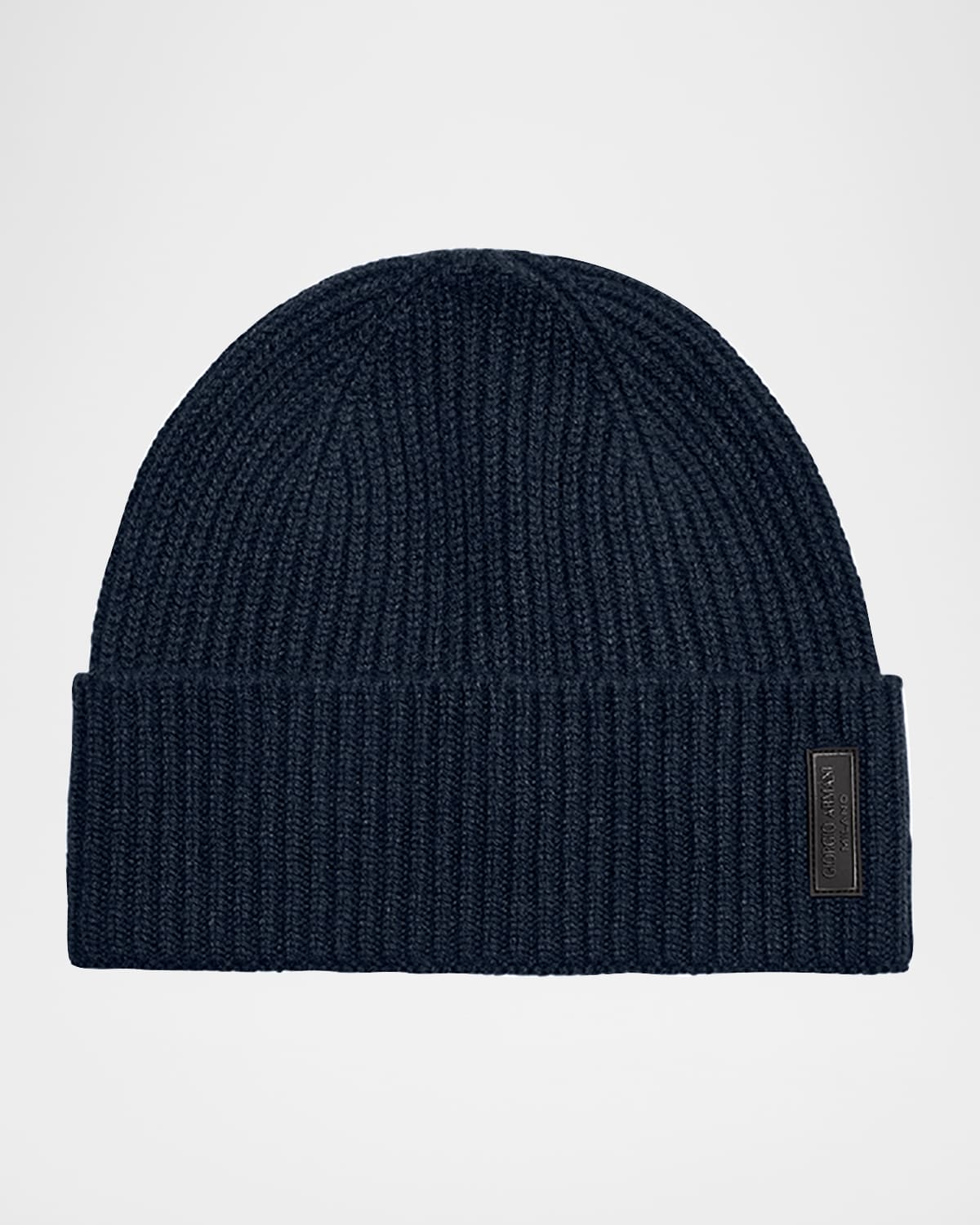 Giorgio Armani Men's Cashmere And Wool Cuff-label Beanie Hat In Blue