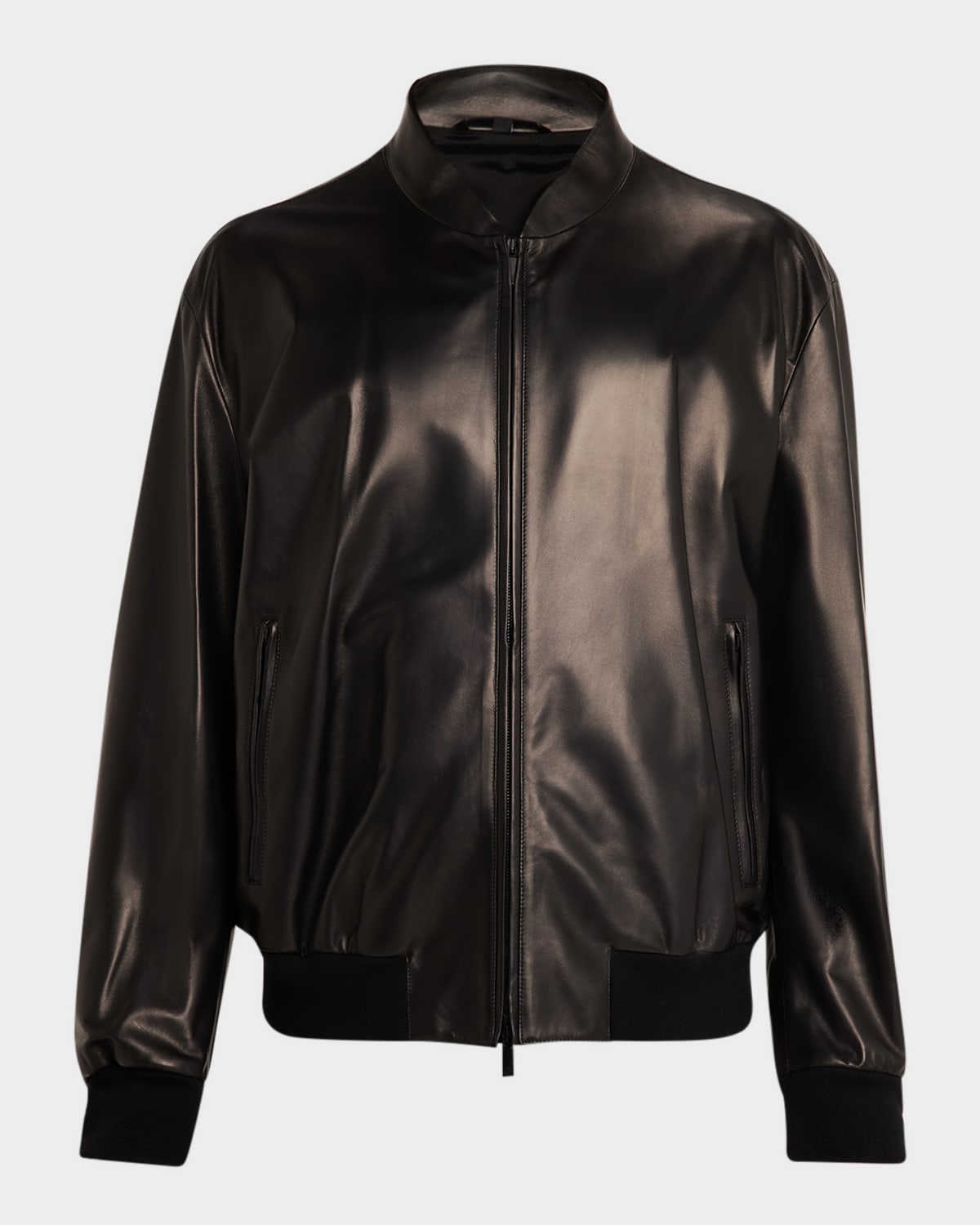 Giorgio Armani Men's Napa Leather Full-zip Bomber Jacket In Black