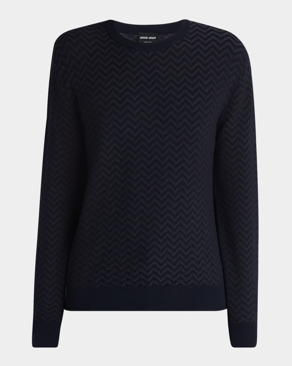 Giorgio Armani Men's Chevron Wool-stretch Crewneck Sweater In Blue