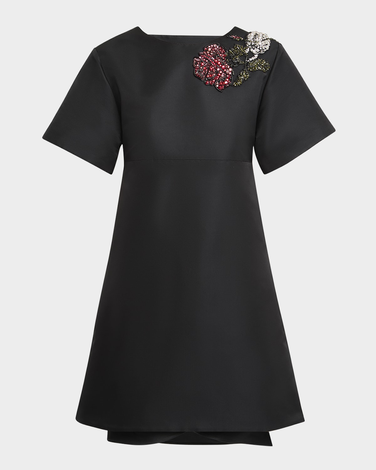 Crystal Rose Short-Sleeve Taffeta Mini Dress