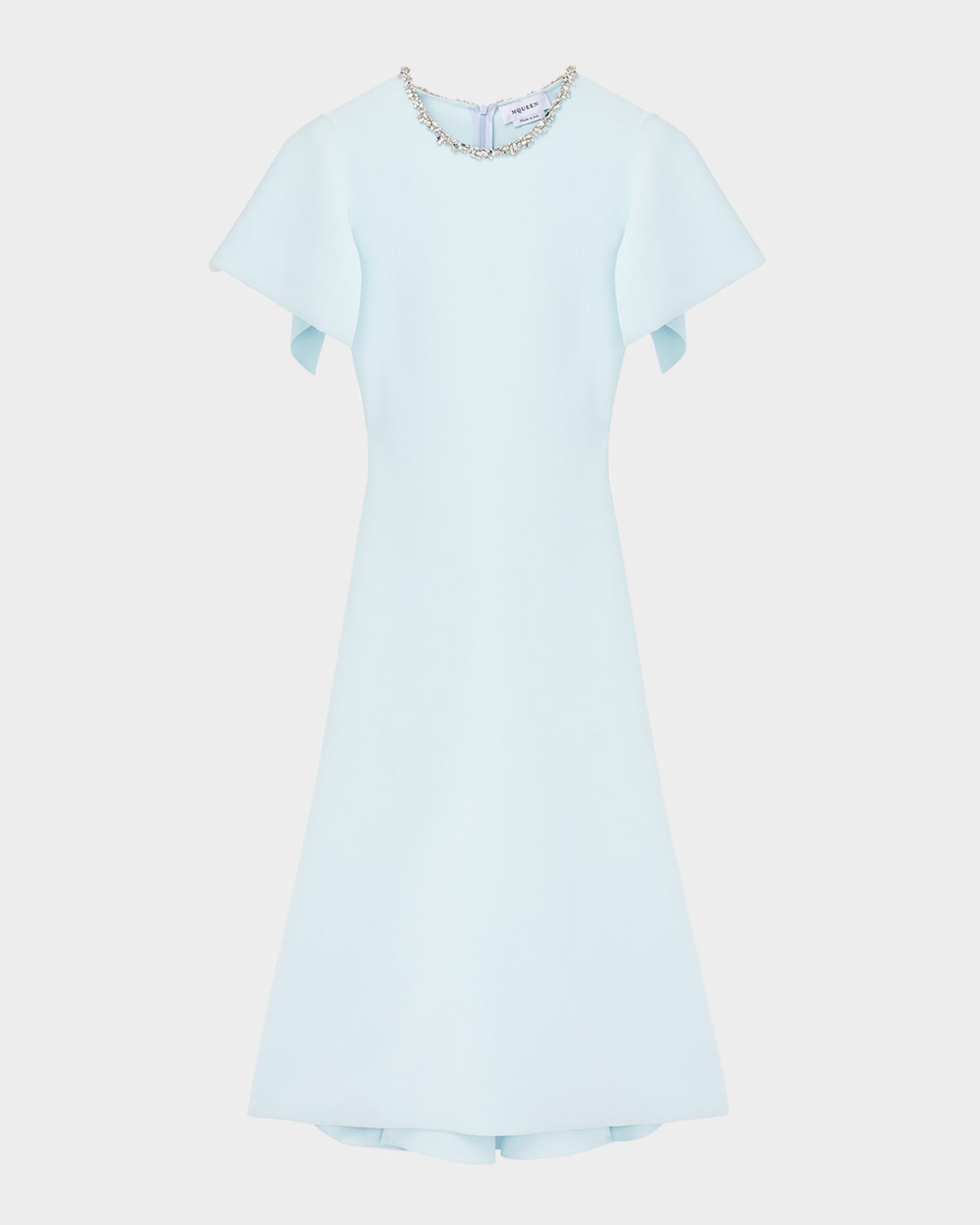 Crystal Neck Short-Sleeve Knit Midi Dress