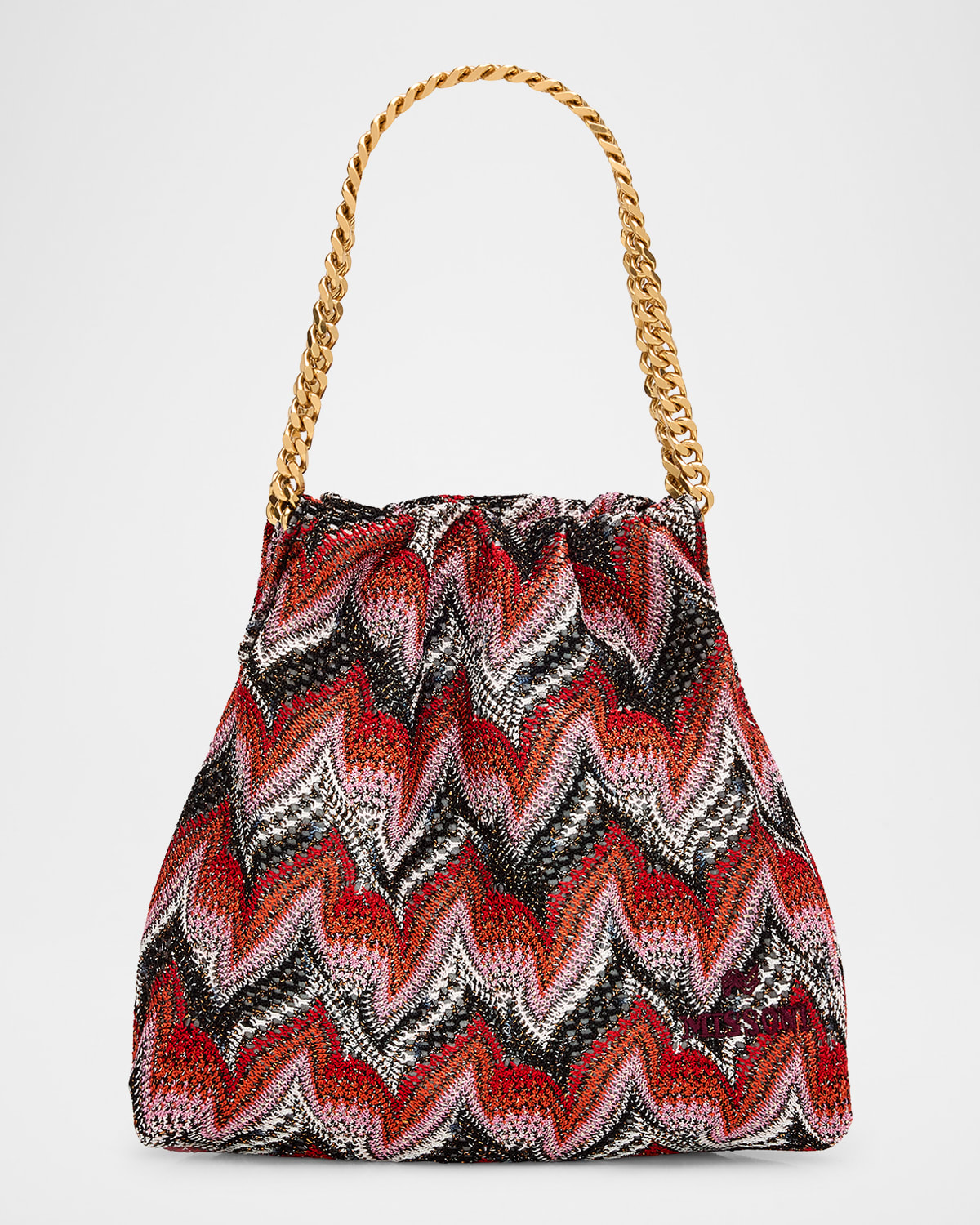 Missoni Drawstring Zigzag Knit Pouch Bag