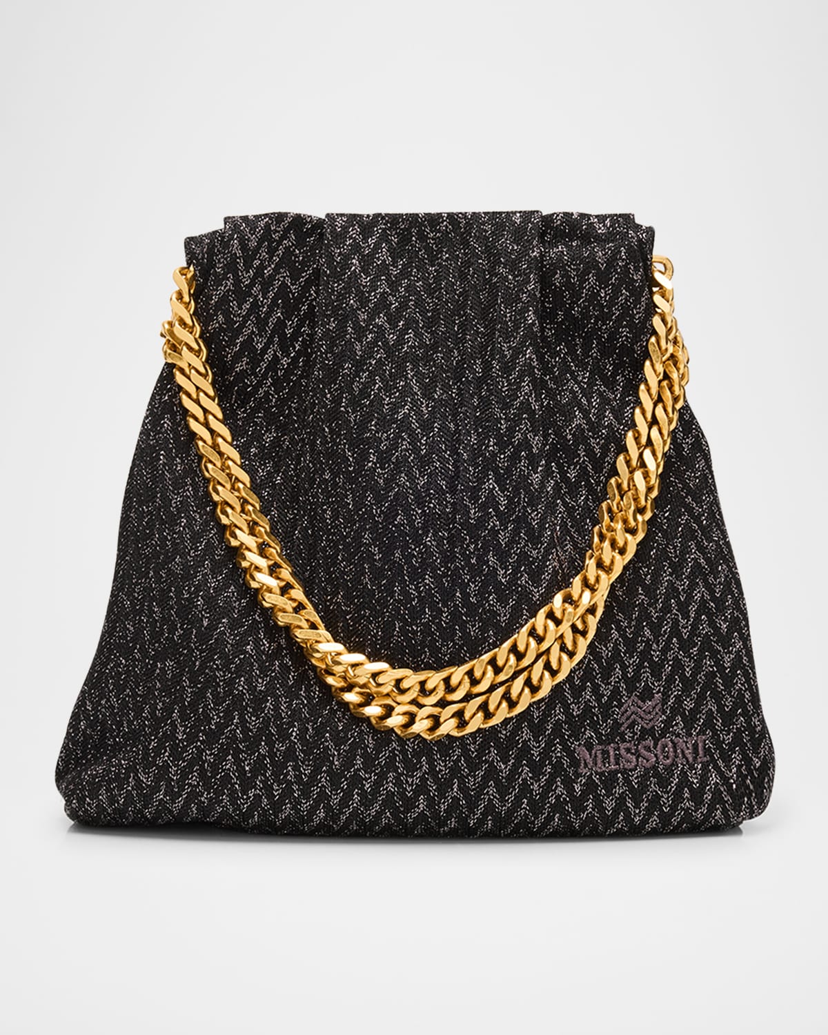 Missoni Chevron Drawstring Chain Pouch Top-handle Bag In Black