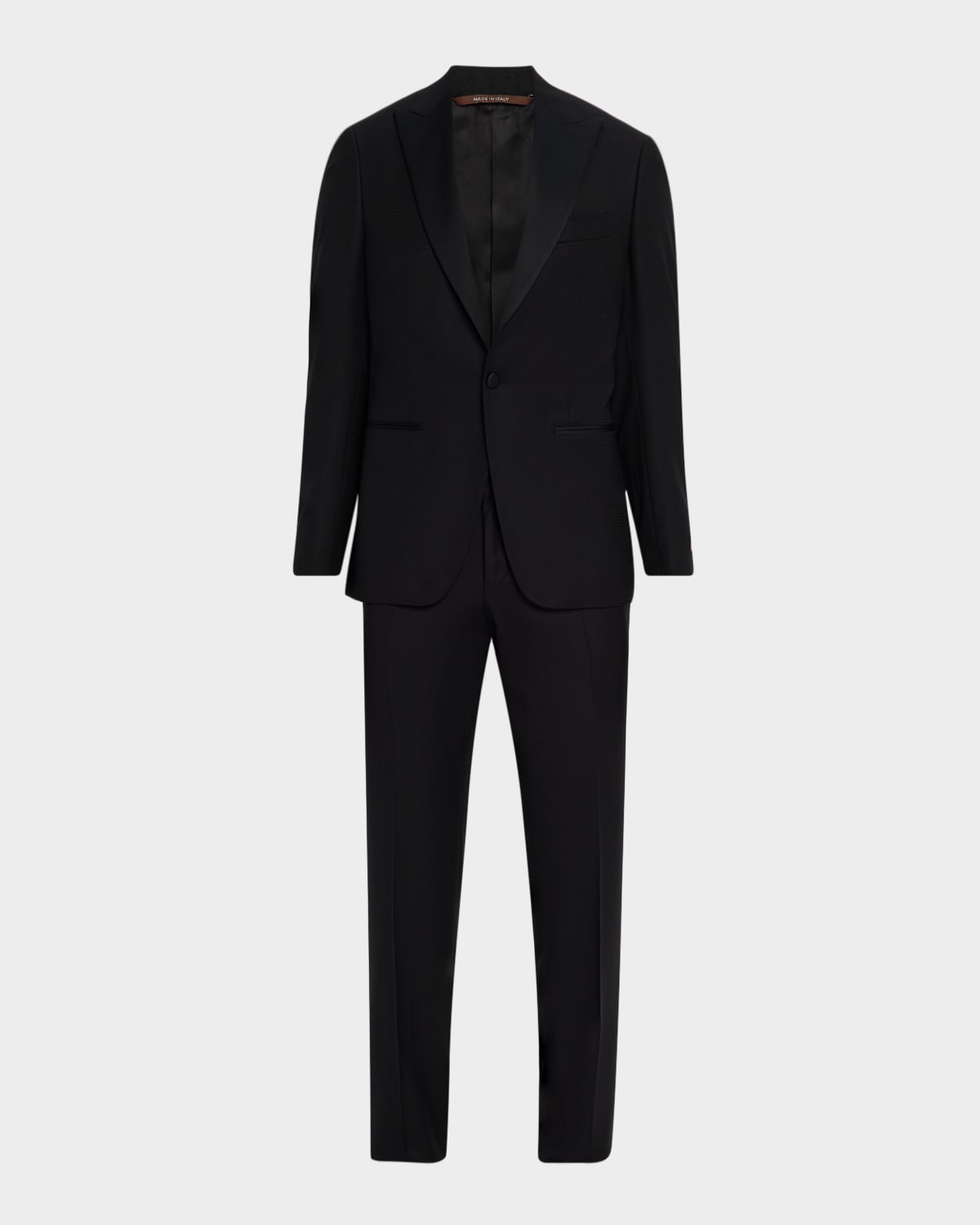 Canali Men's Textured Wool Peak Lapel Suit In Black