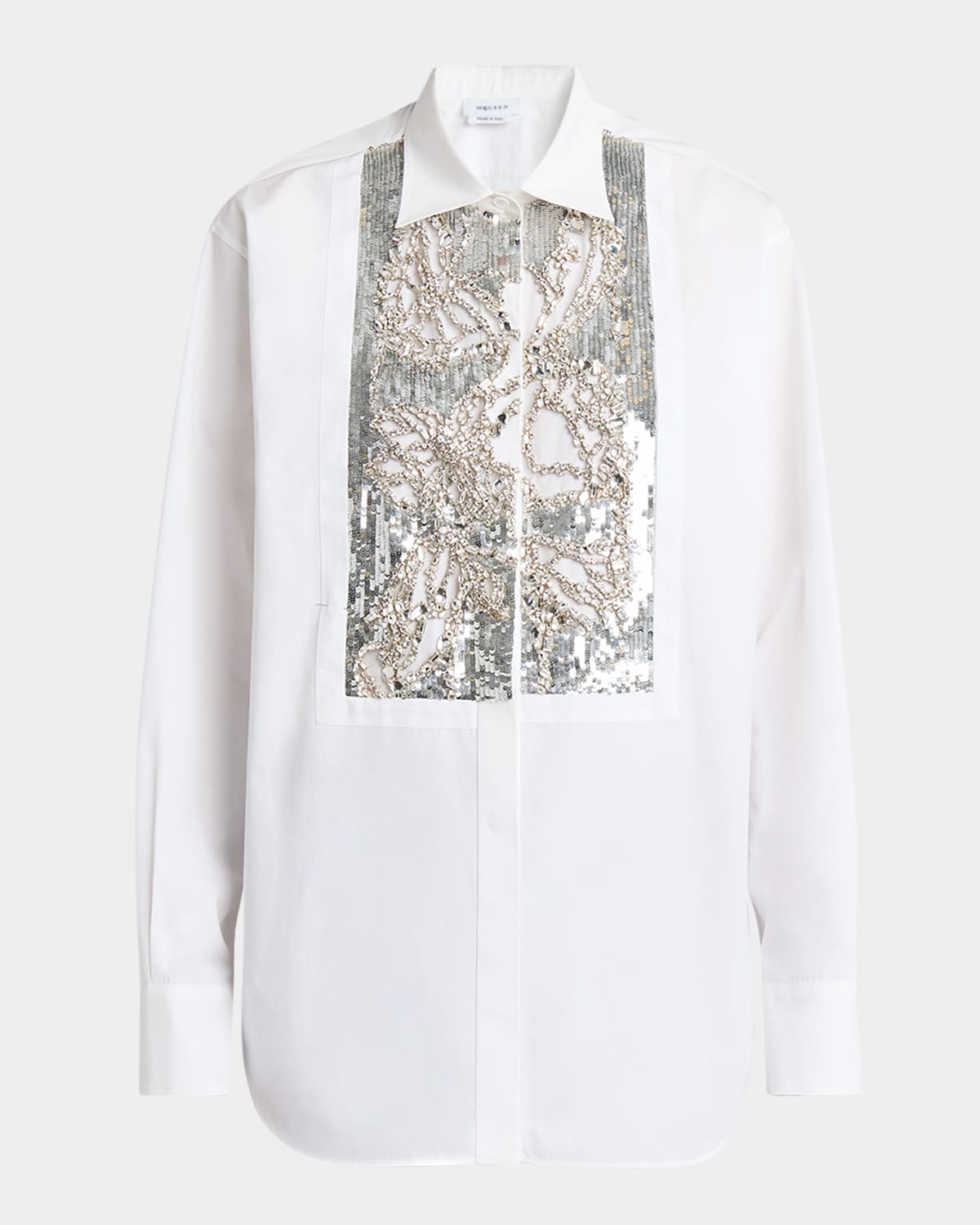 Alexander Mcqueen Crystal Sequined Bib Button-down Blouse