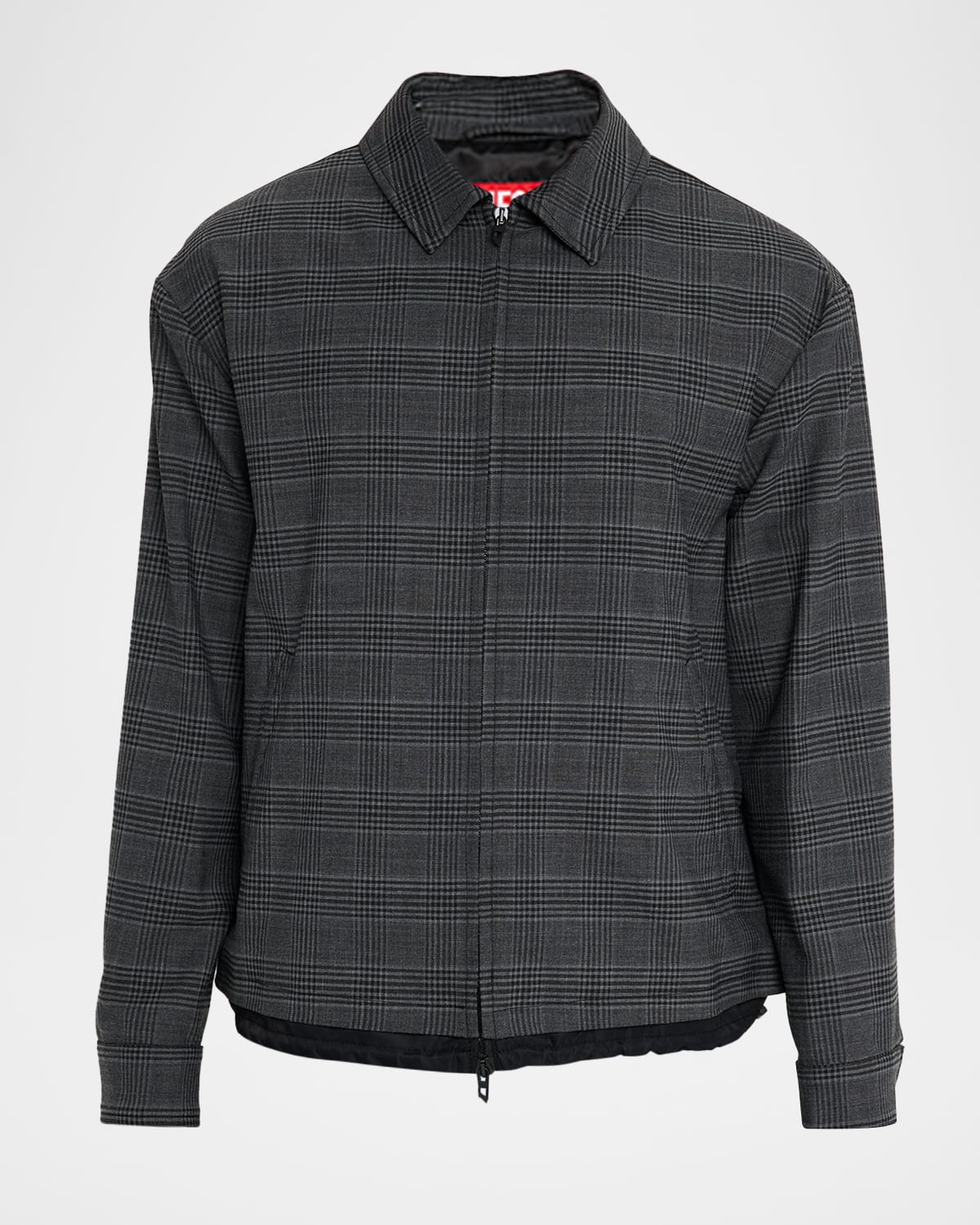 Diesel Coach Jacket In Prince Of Wales Wool Blend And Satin In Black