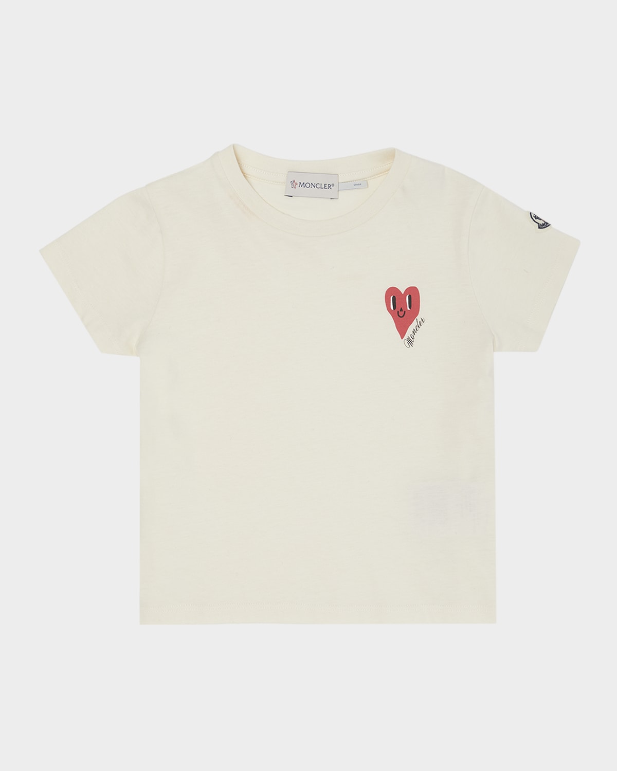 Moncler Girl's Heart Logo-print Short-sleeve T-shirt In White