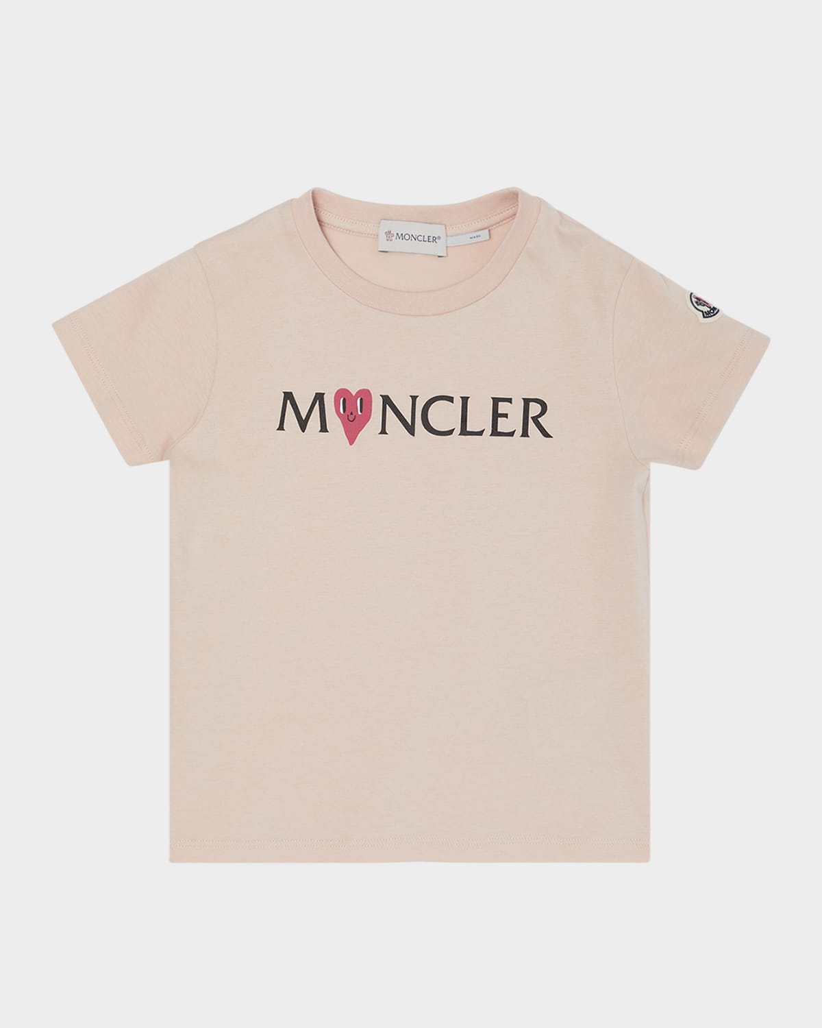 Moncler Girl's Heart Logo-print Short-sleeve T-shirt In Pink