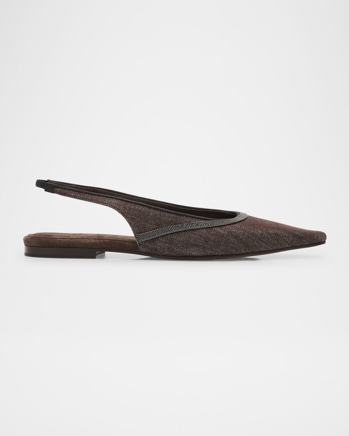 Brunello Cucinelli Denim Monili Slingback Ballerina Flats In Gray