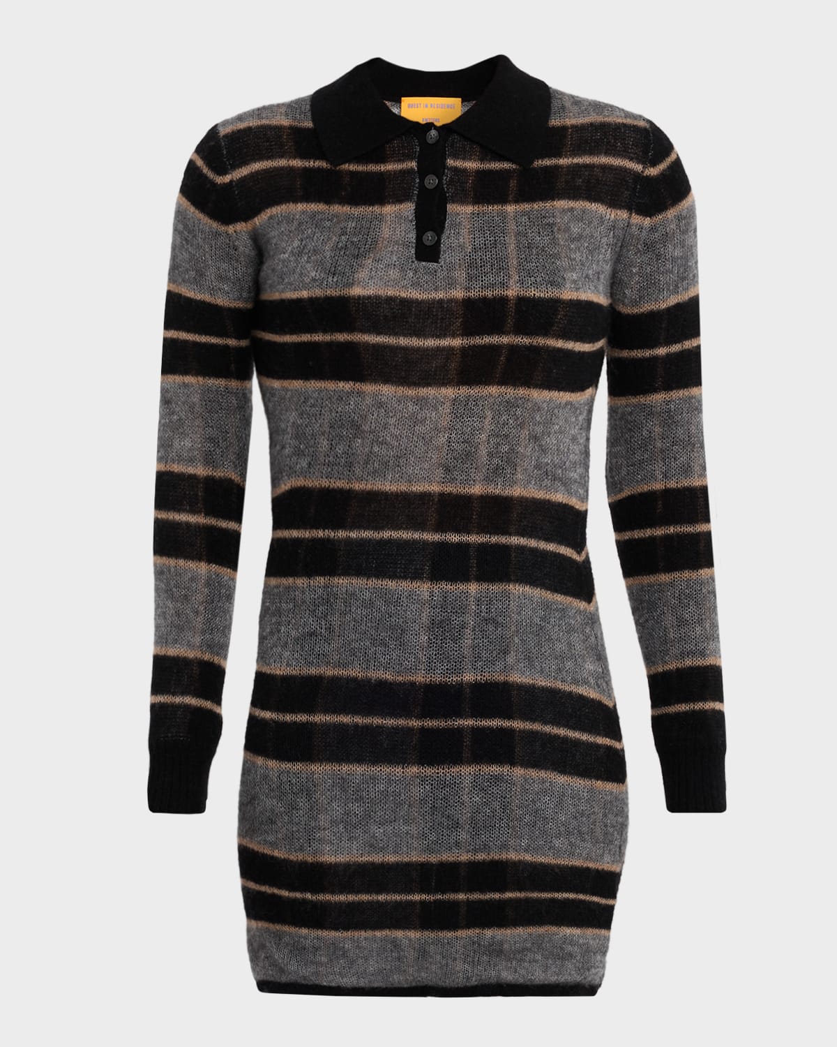 Guest In Residence Shadow Plaid Wool-cashmere Polo Dress In Black