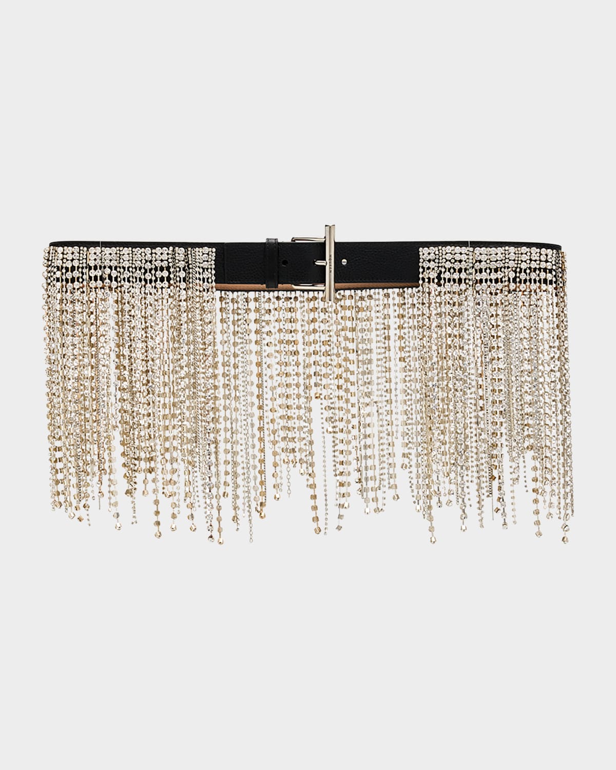 Alexander Mcqueen T-bar Crystal Fringe Leather Belt In Gray