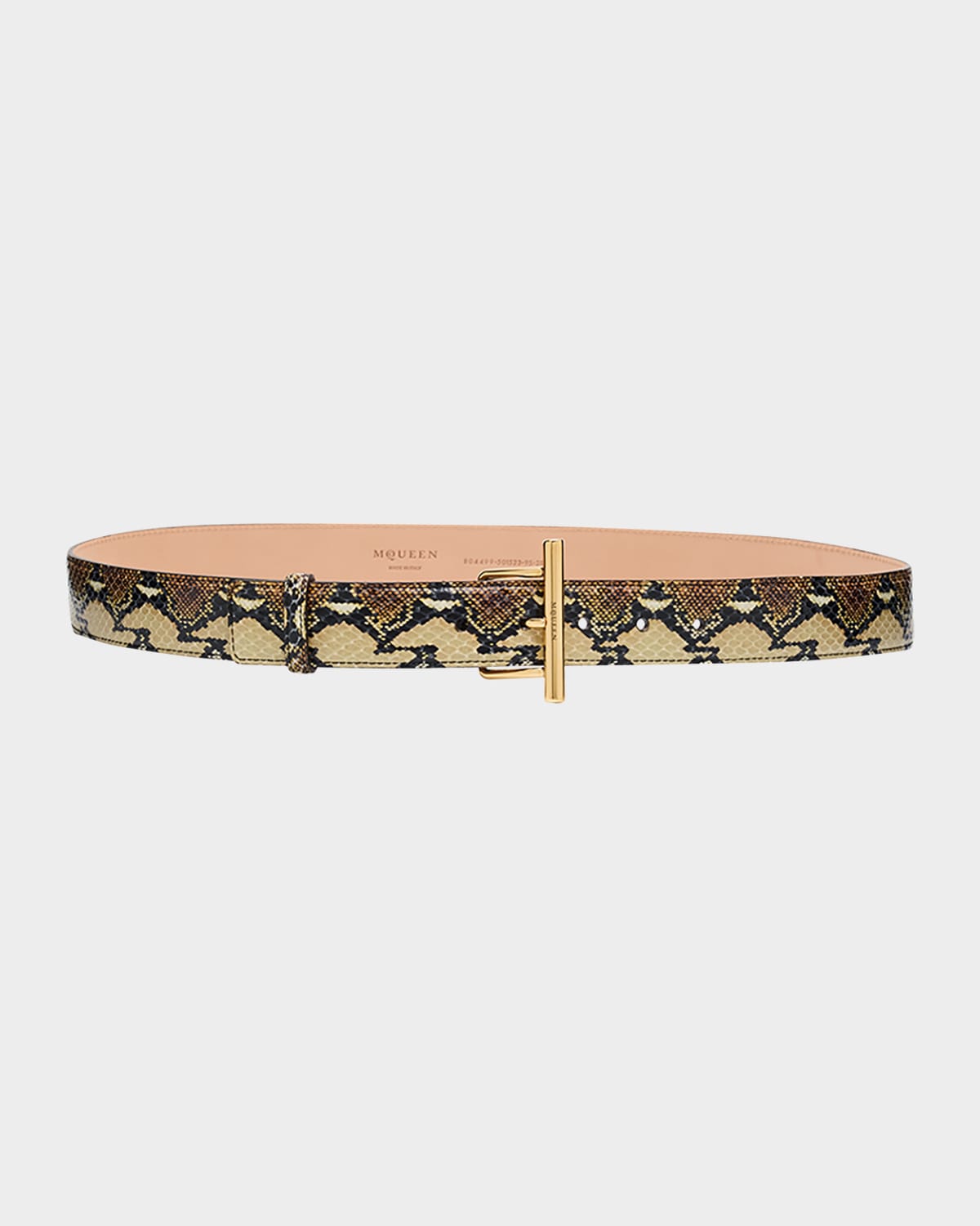 Alexander Mcqueen T-bar Snakeskin-print Leather Skinny Belt In Animal Print