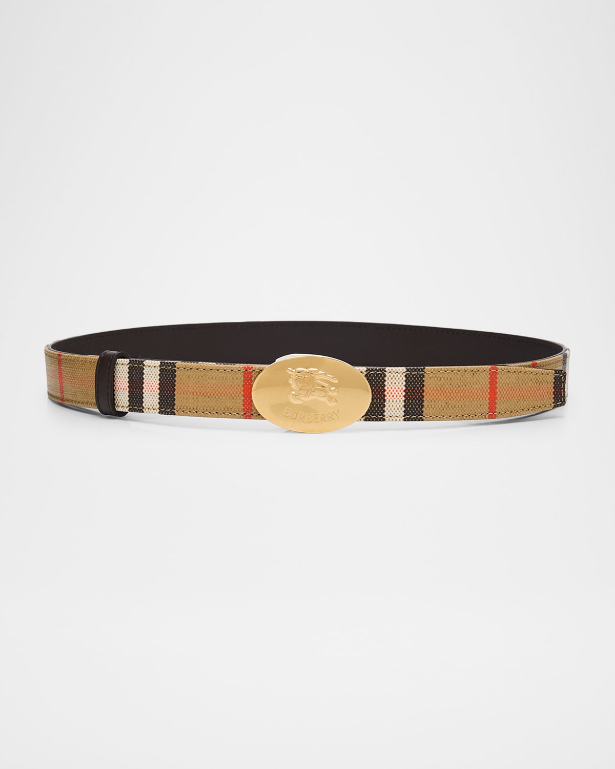 Burberry Knight Stamp Reversible Leather And Cotton Belt