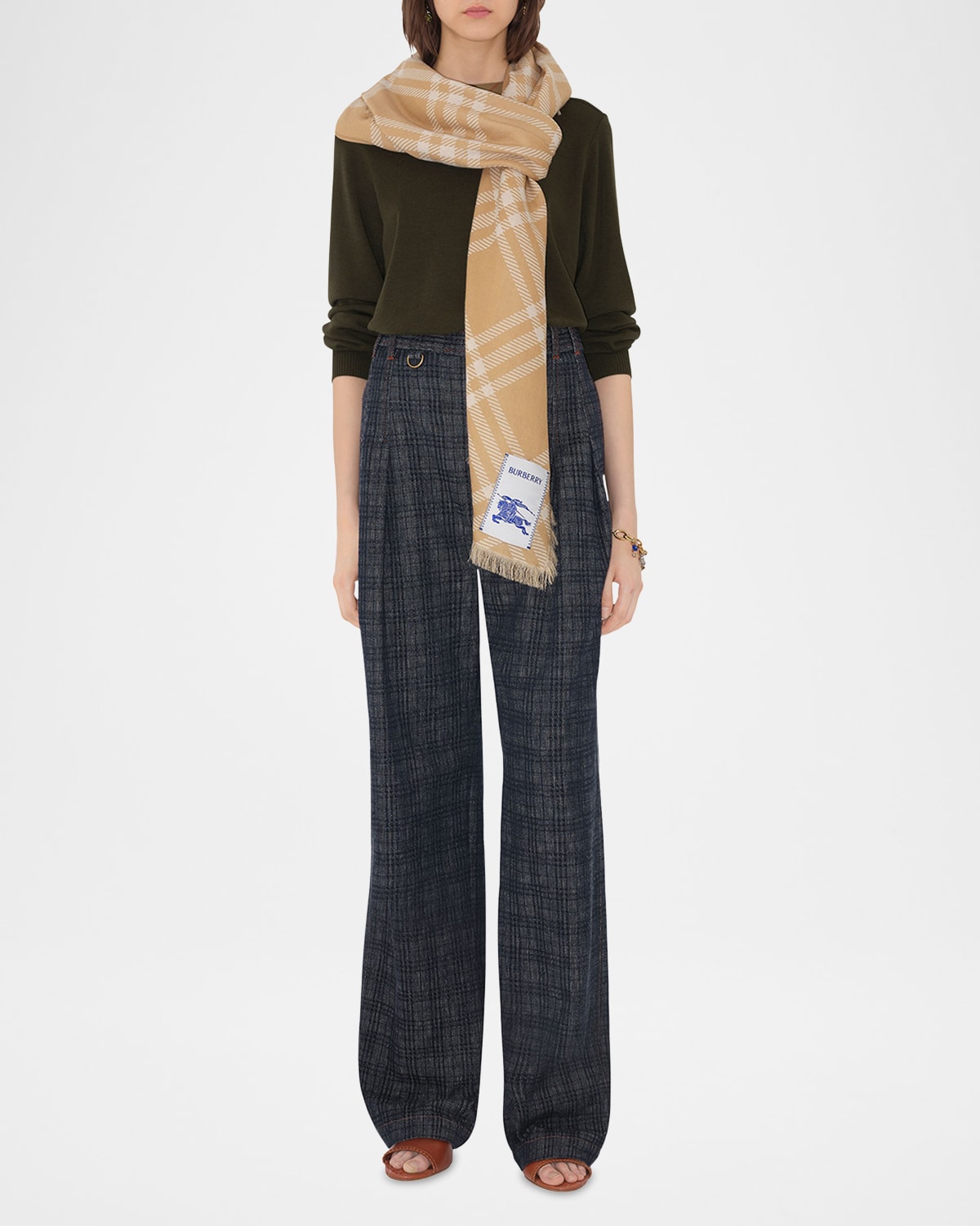 Burberry Wool & Silk Check Ekd Scarf