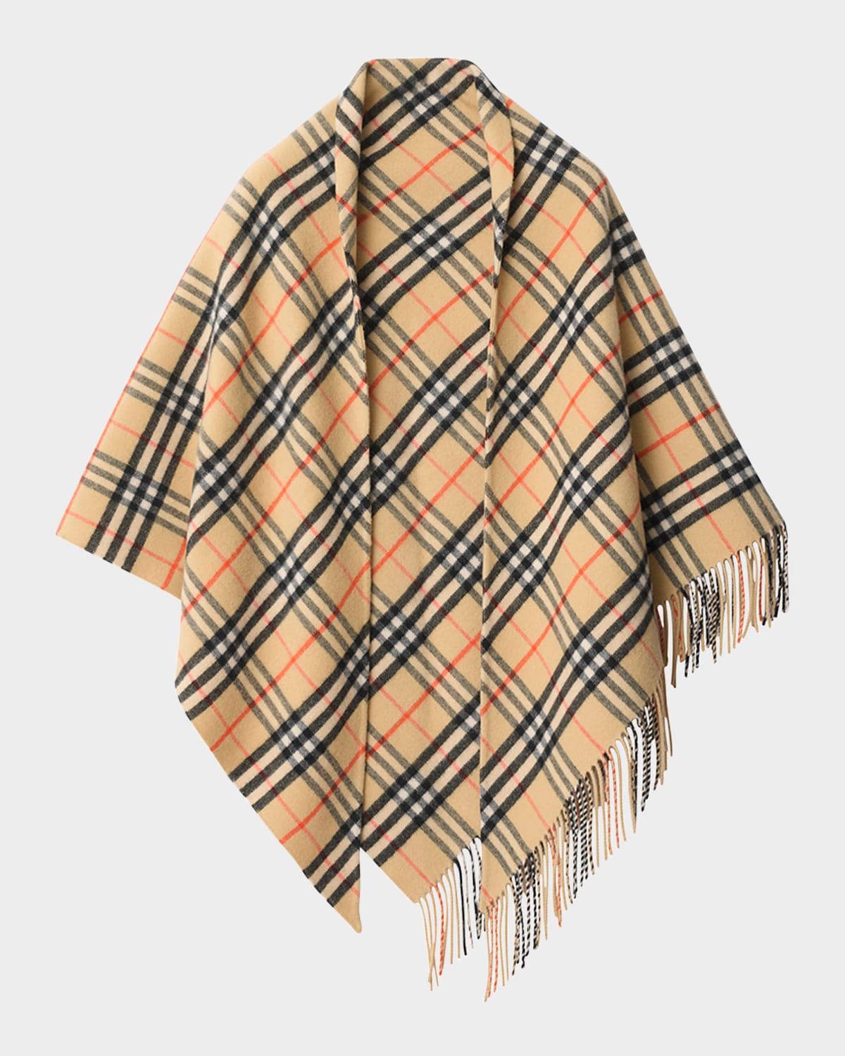 Burberry Wool And Cashmere Check Bandana Cape In Sand