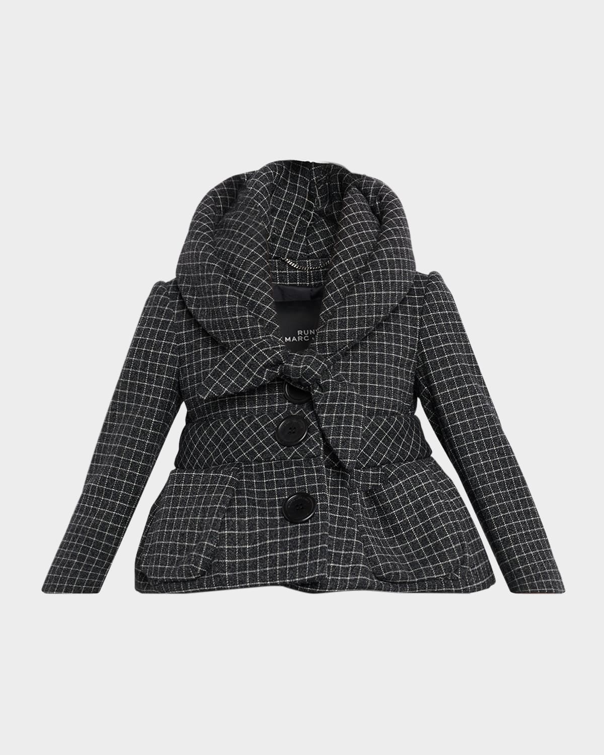 Marc Jacobs Runway Check Wool Padded Crop Hooded Jacket In Gray