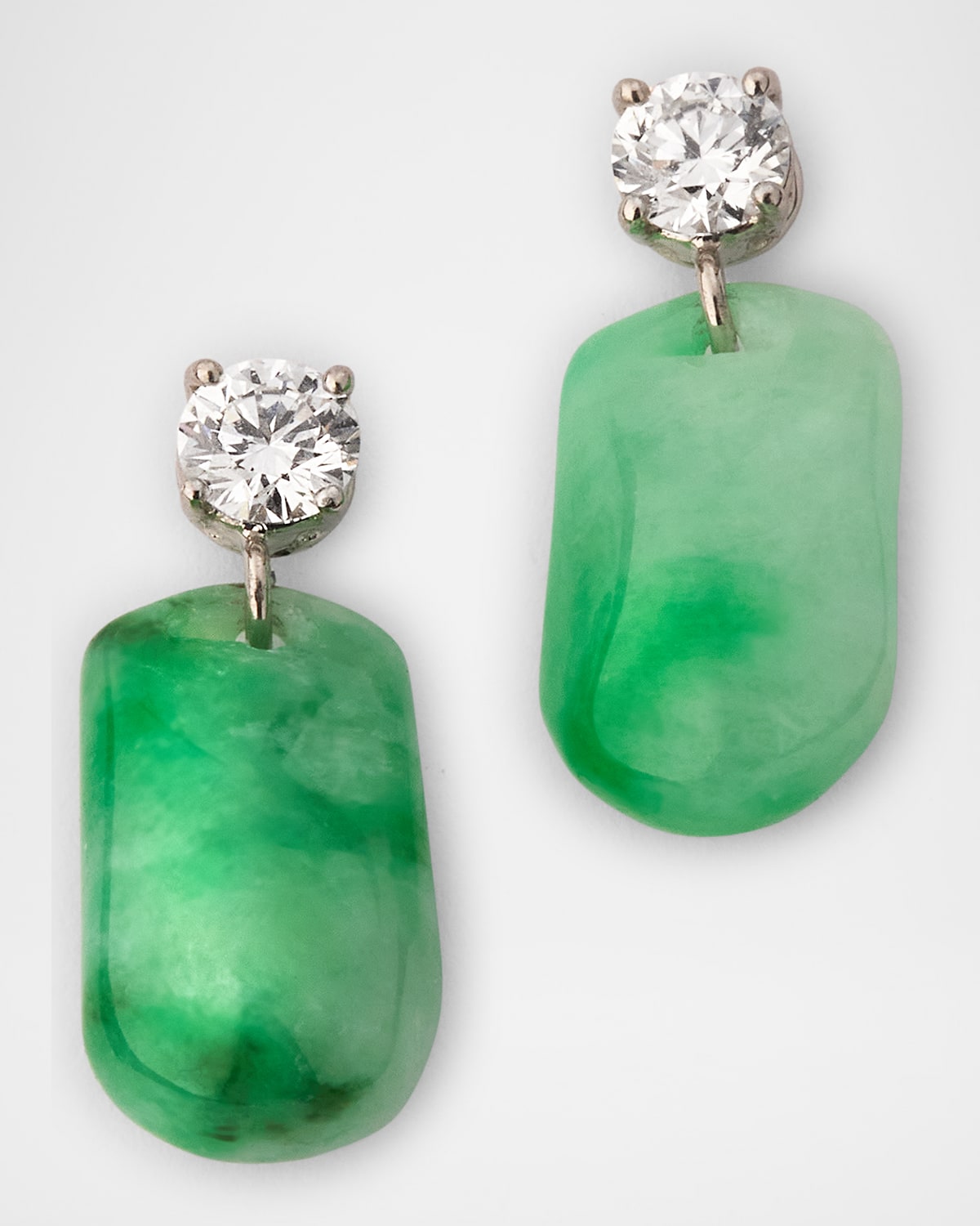 Estate Platinum Jadeite and Diamond Earrings