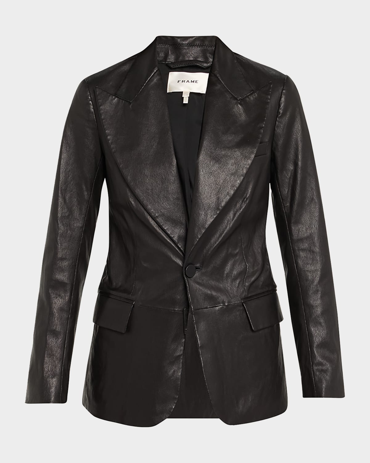 Frame The Peak Lapel Leather Blazer In Black