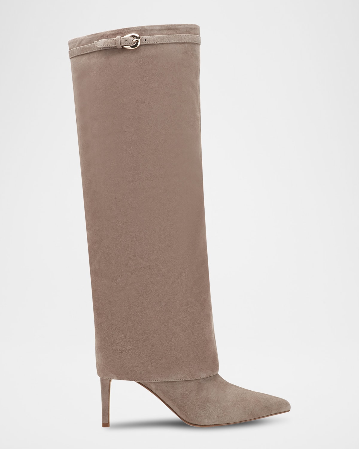 Marc Fisher Ltd Naples Suede Foldover Knee-high Boots In Neutral