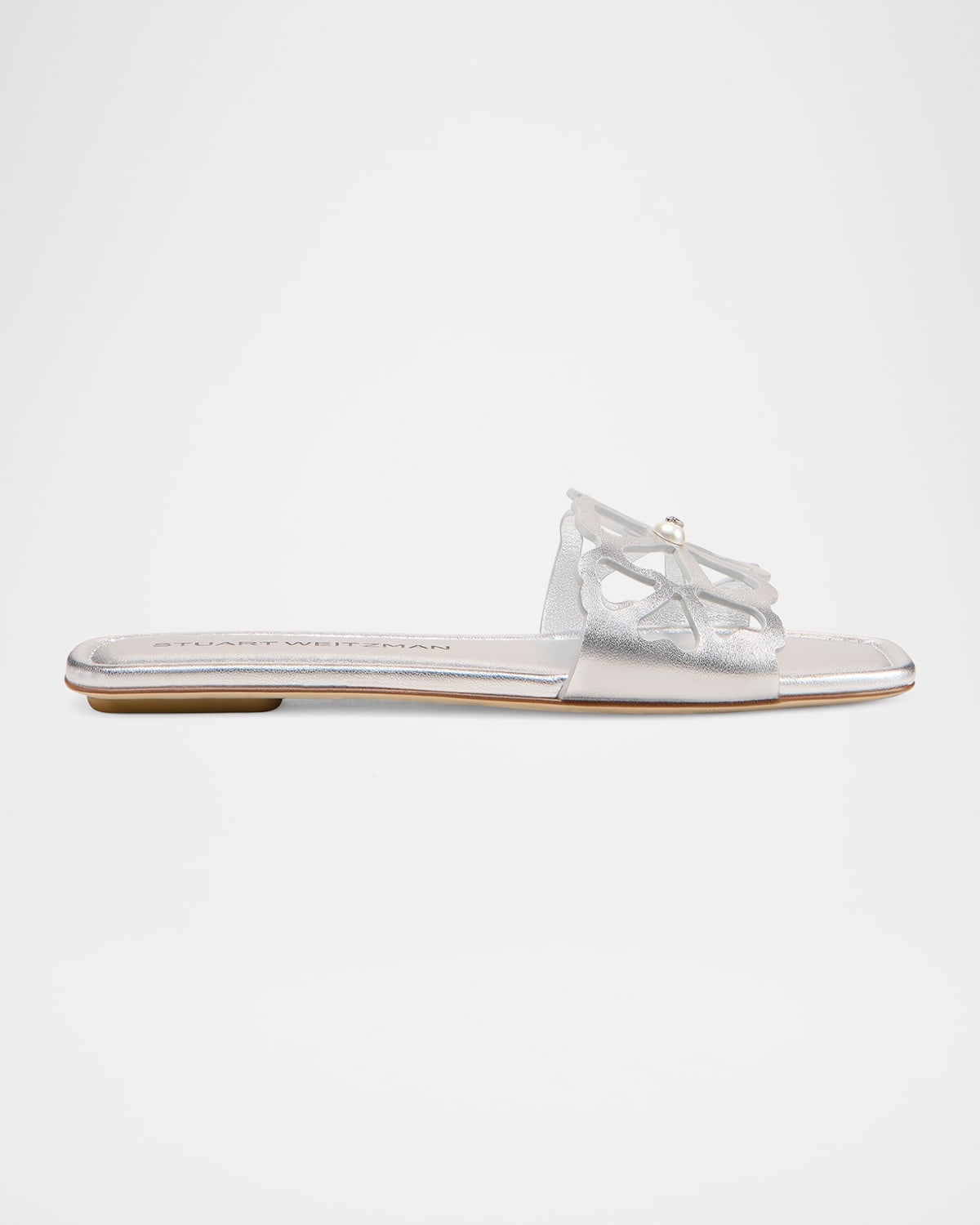 Stuart Weitzman Jasmine Metallic Cutout Flat Slide Sandals