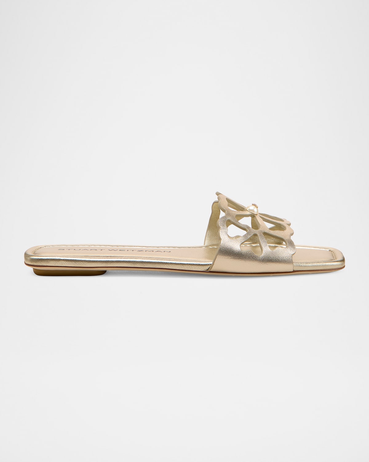Stuart Weitzman Jasmine Metallic Cutout Flat Slide Sandals