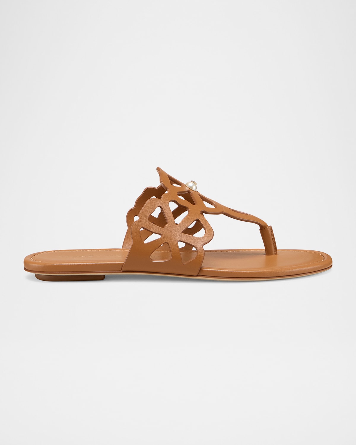 Stuart Weitzman Jasmine Leather Cutout Thong Sandals