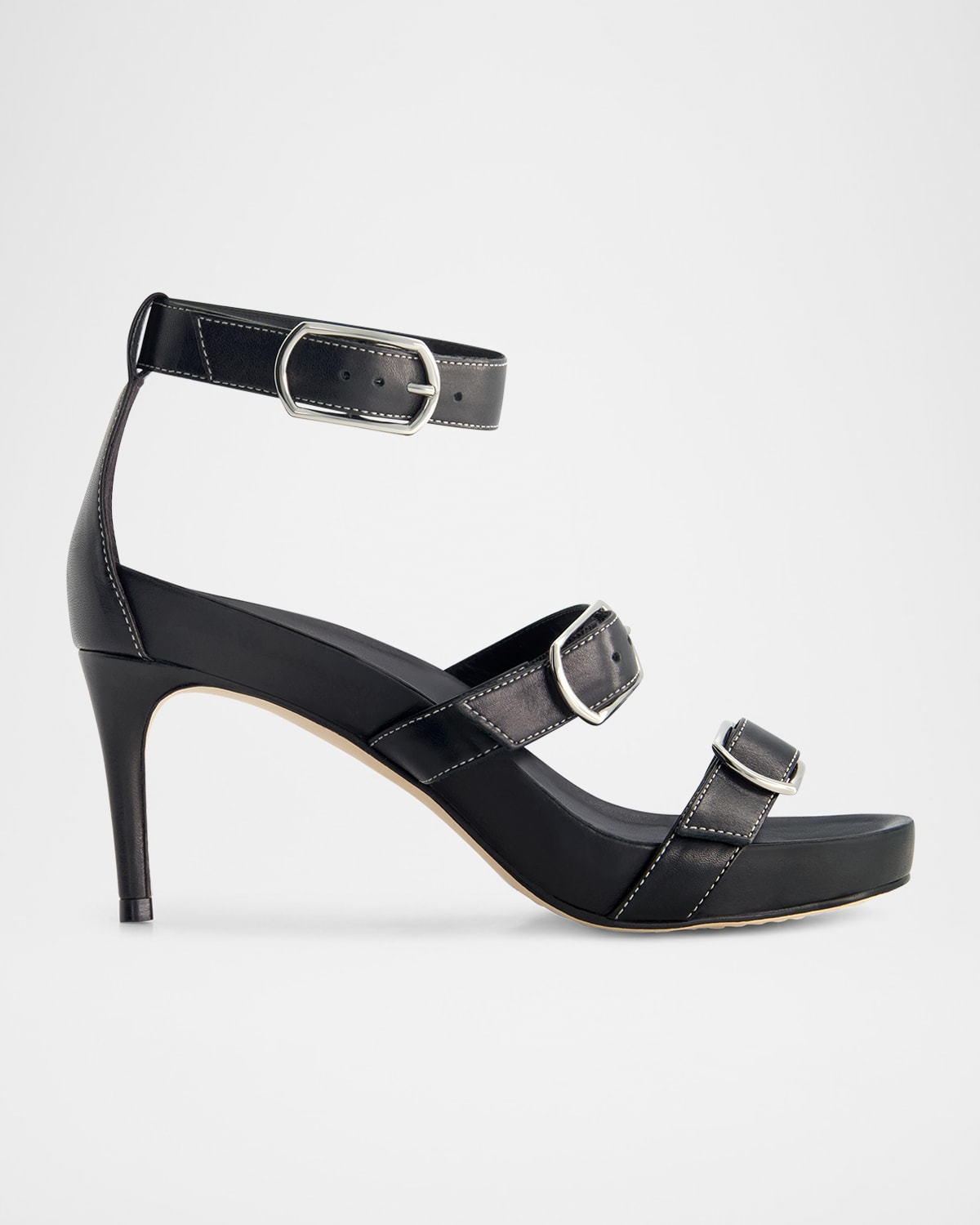 Castel Leather Triple Buckle Stiletto Sandals