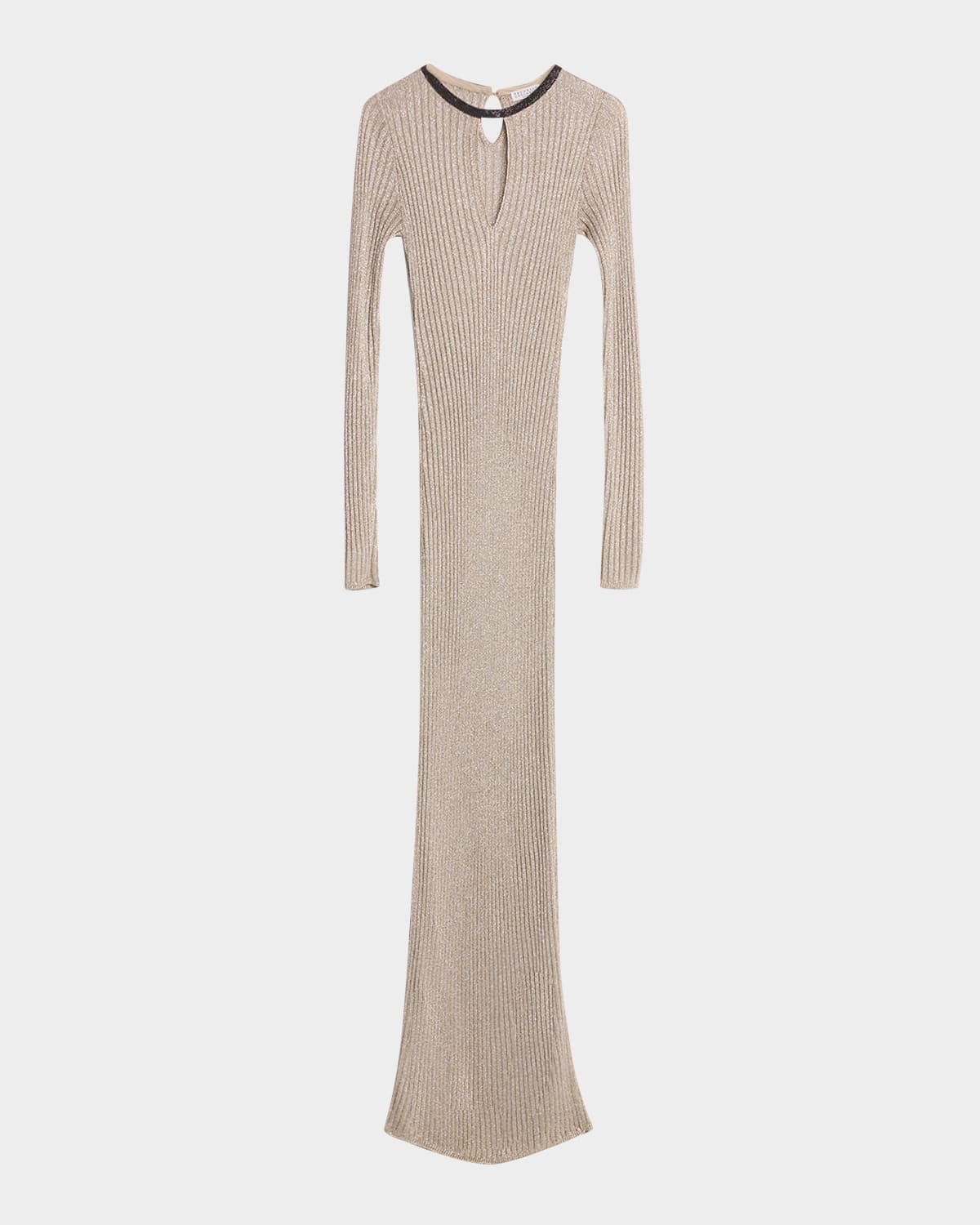 Brunello Cucinelli Monili-neck Metallic Rib Maxi Dress In Neutral