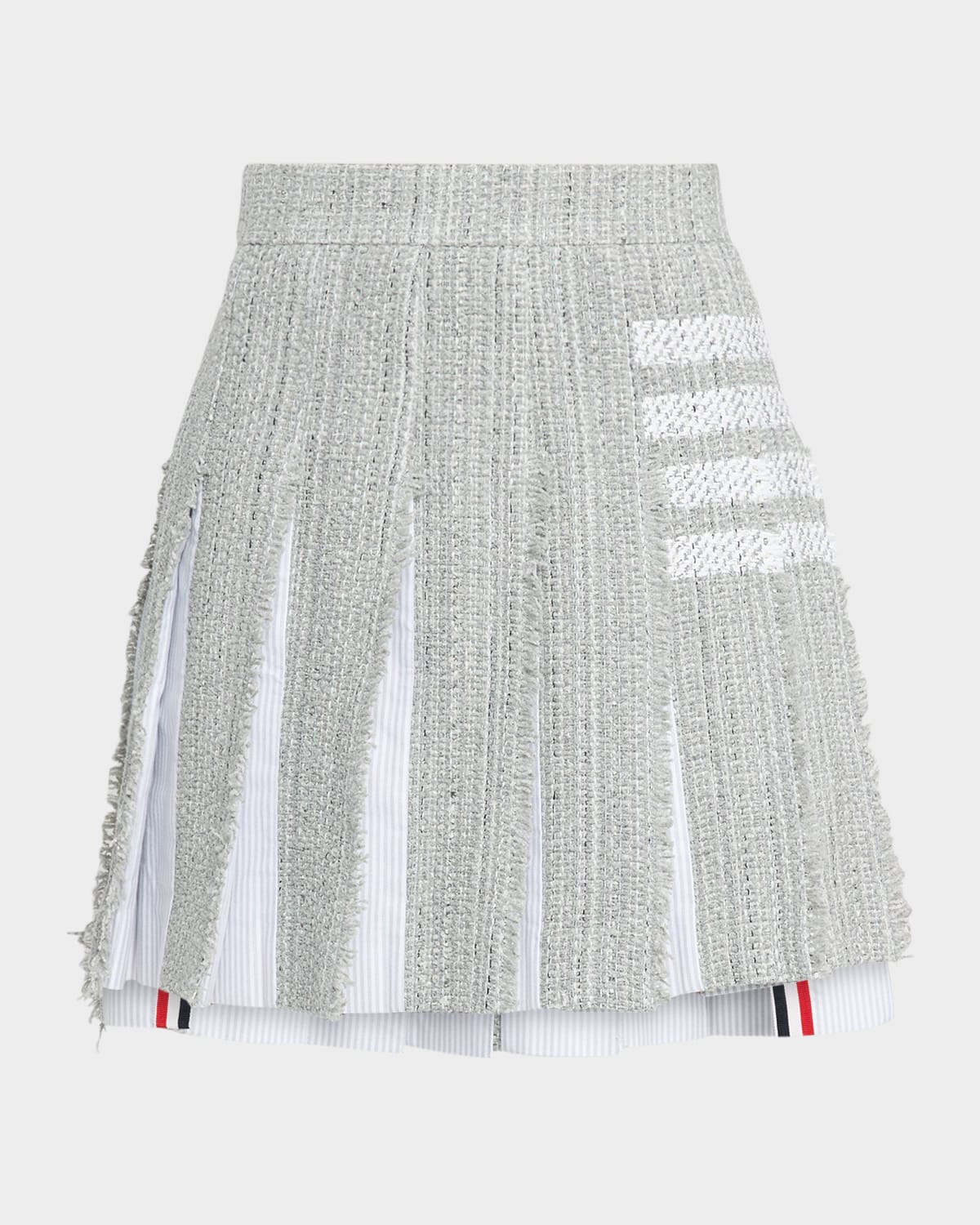 Thom Browne Combo Pleated 4-bar Tweed Mini Skirt In Gray